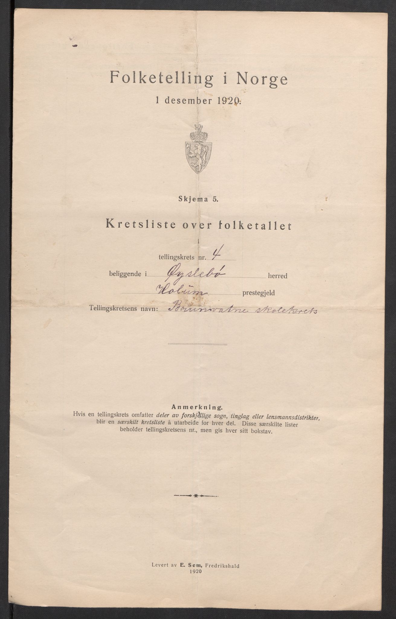 SAK, Folketelling 1920 for 1021 Øyslebø herred, 1920, s. 20