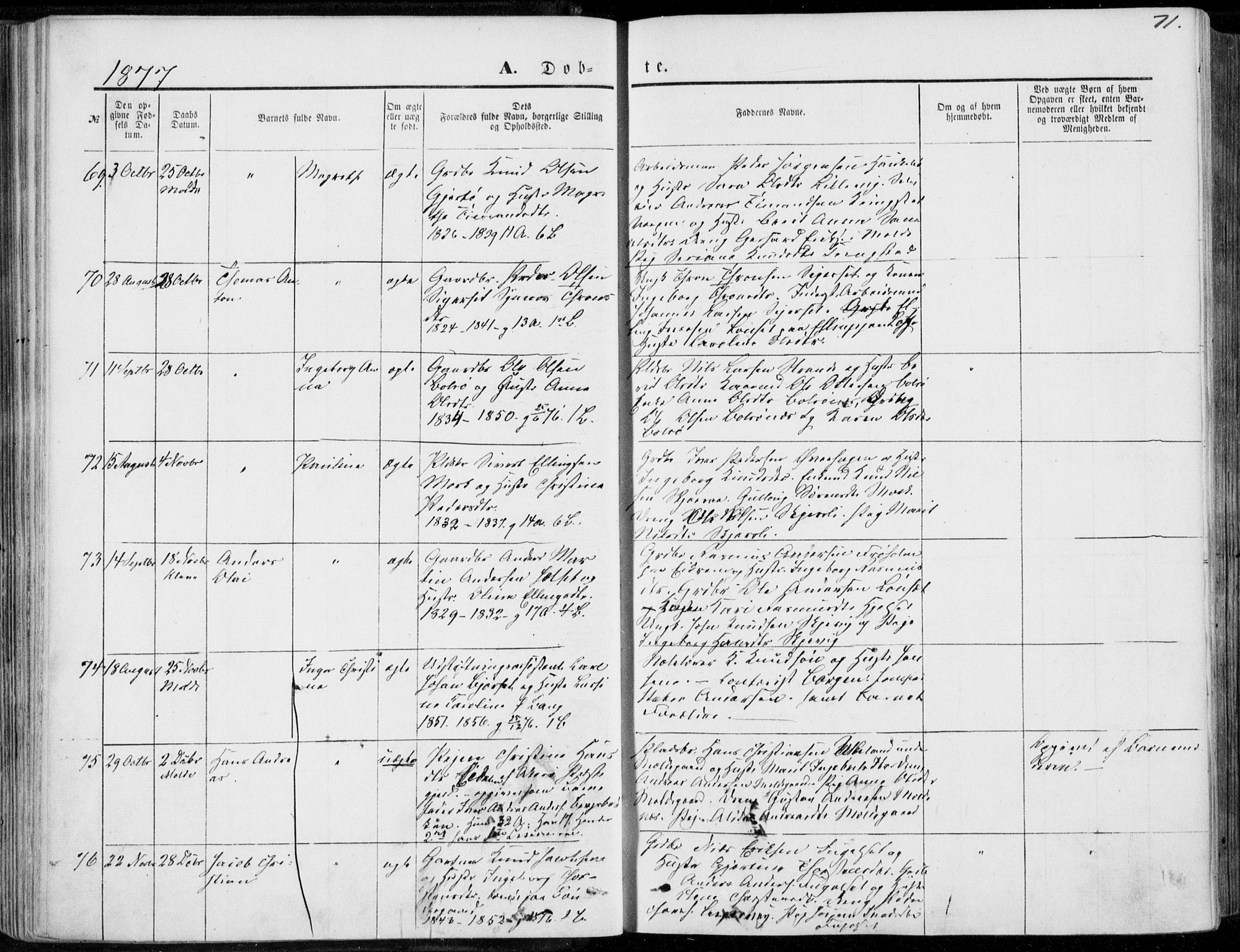 Ministerialprotokoller, klokkerbøker og fødselsregistre - Møre og Romsdal, SAT/A-1454/555/L0655: Ministerialbok nr. 555A05, 1869-1886, s. 71