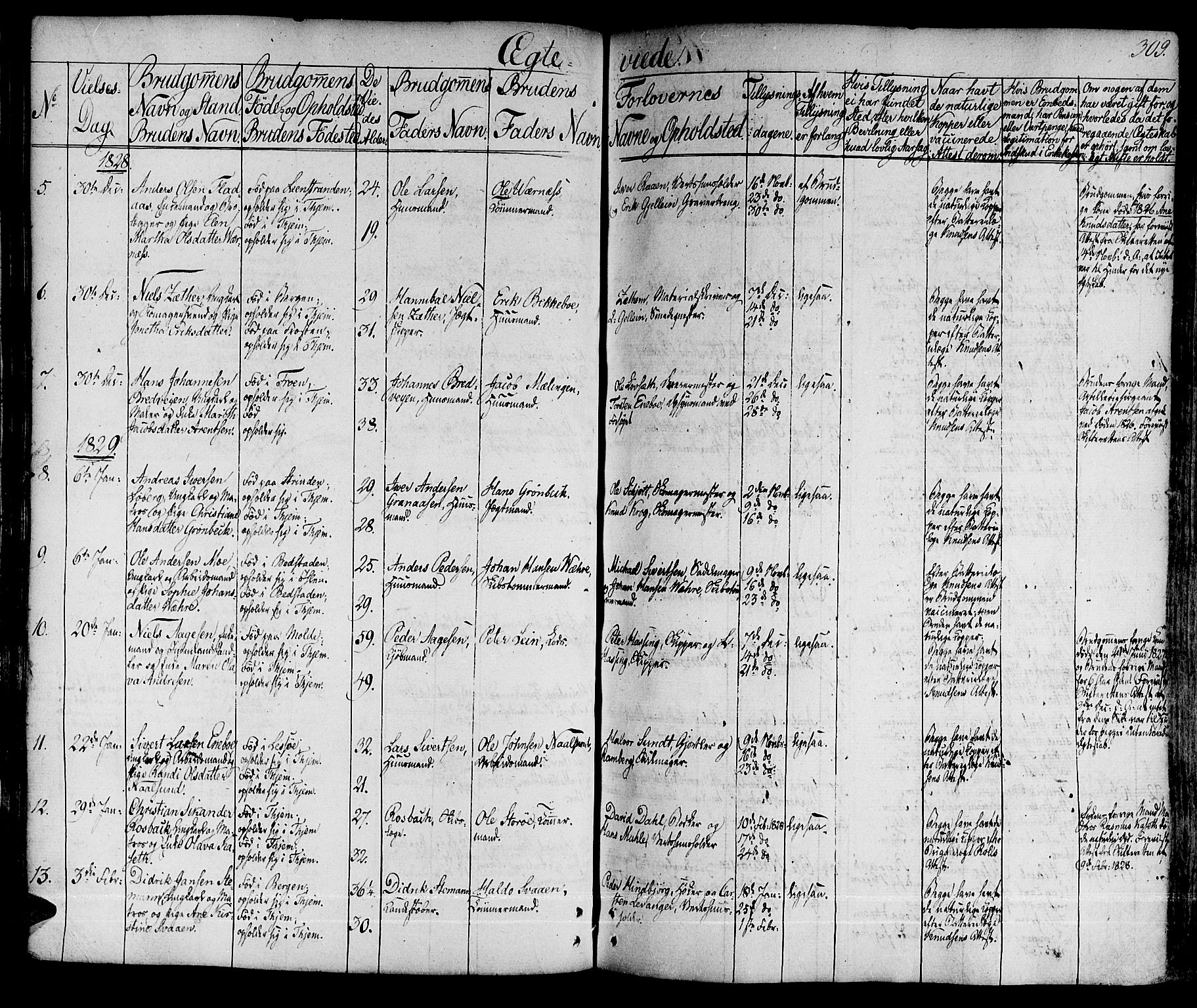 Ministerialprotokoller, klokkerbøker og fødselsregistre - Sør-Trøndelag, SAT/A-1456/601/L0045: Ministerialbok nr. 601A13, 1821-1831, s. 309