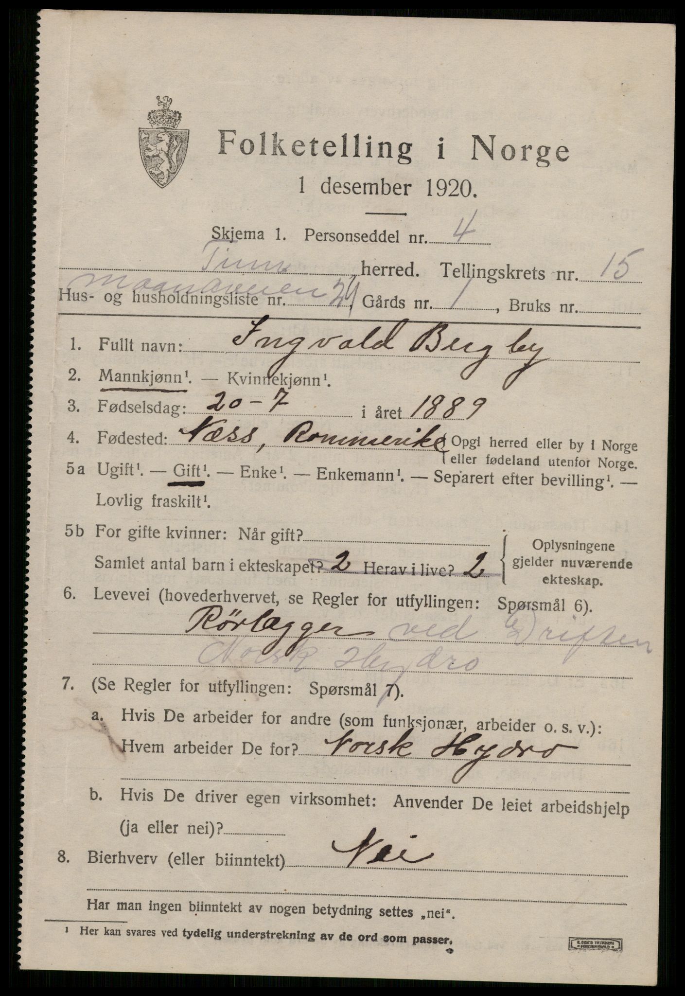 SAKO, Folketelling 1920 for 0826 Tinn herred, 1920, s. 13056