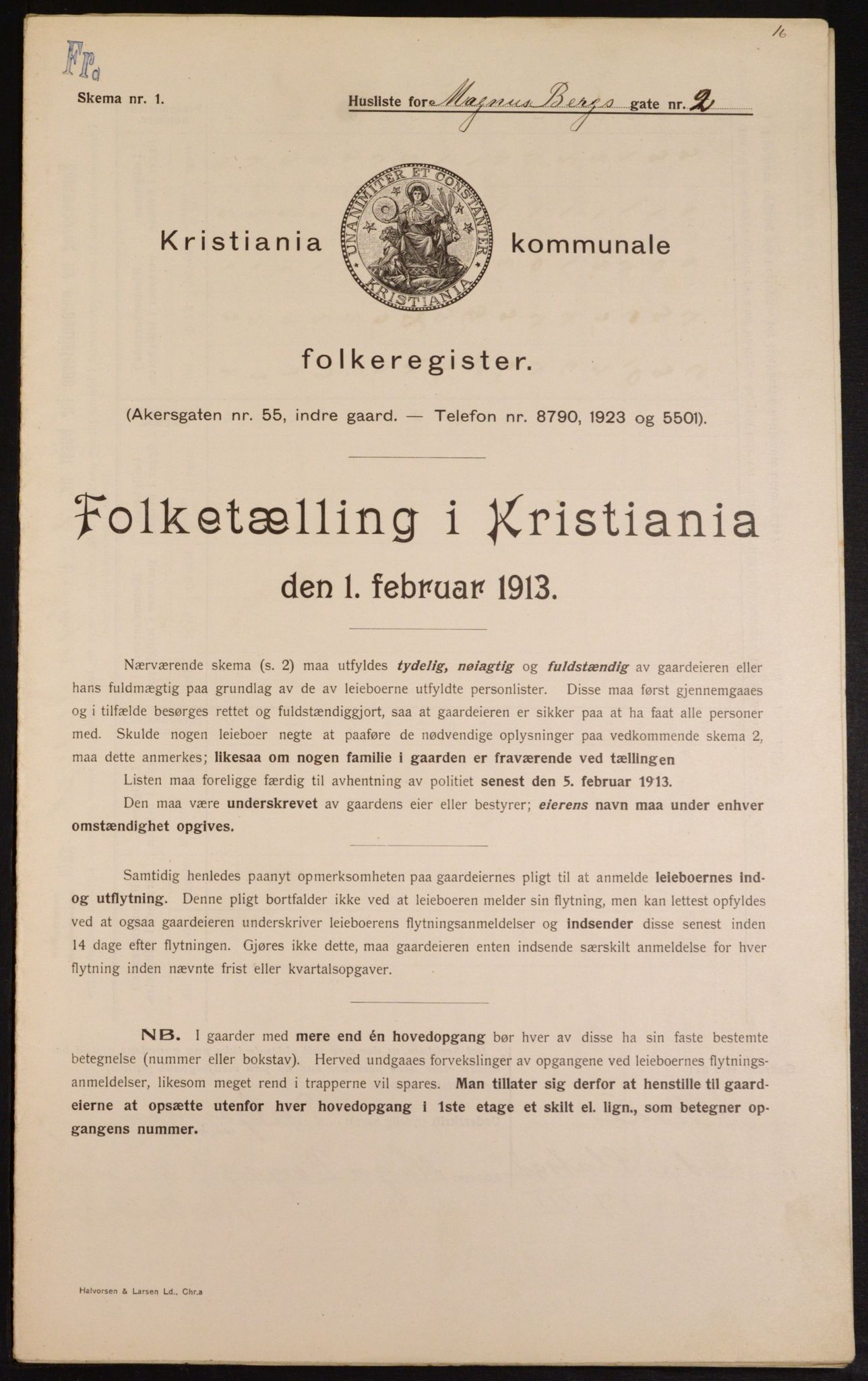 OBA, Kommunal folketelling 1.2.1913 for Kristiania, 1913, s. 58861