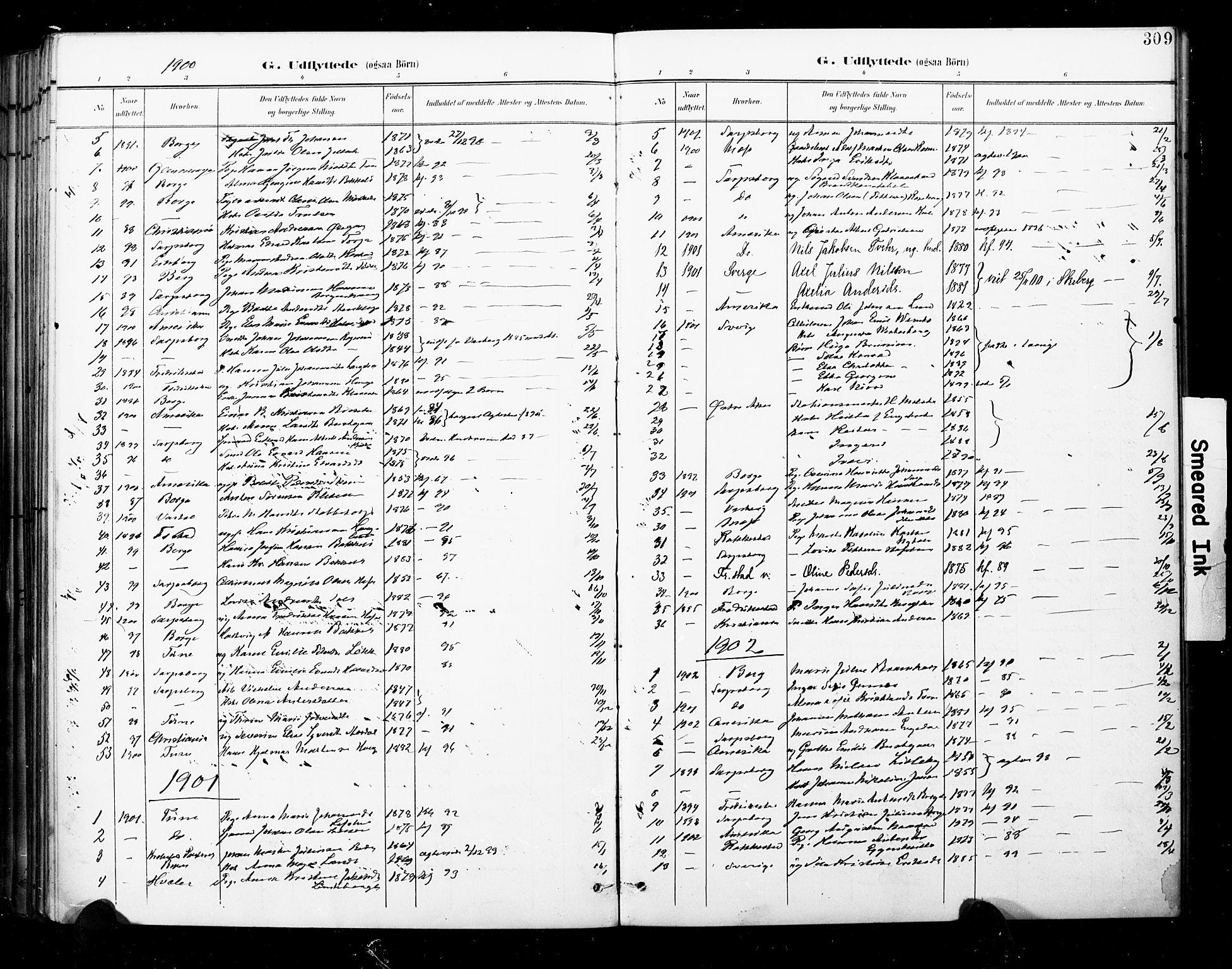 Skjeberg prestekontor Kirkebøker, AV/SAO-A-10923/F/Fa/L0010: Ministerialbok nr. I 10, 1898-1911, s. 309