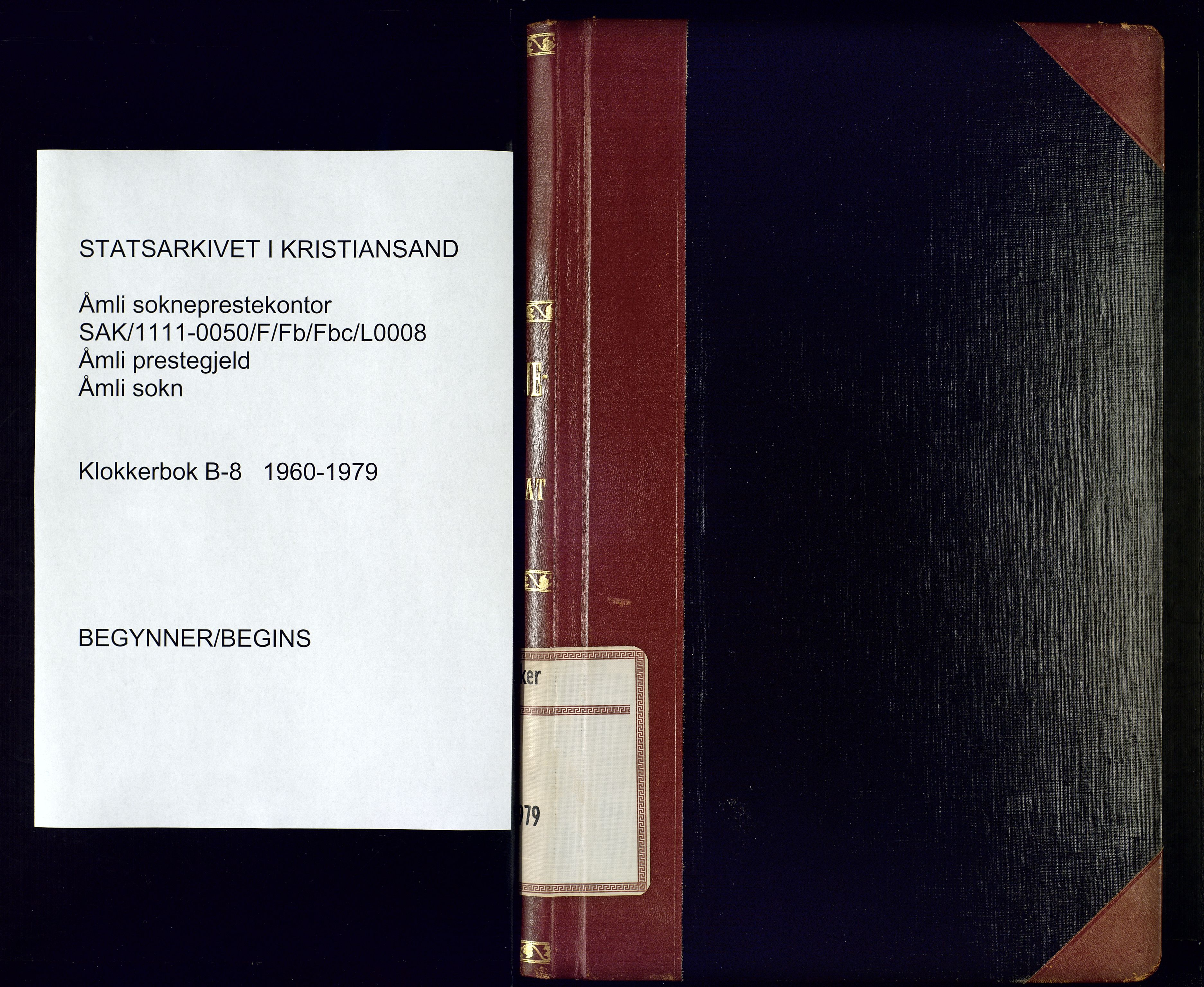 Åmli sokneprestkontor, SAK/1111-0050/F/Fb/Fbc/L0008: Klokkerbok nr. B-8, 1960-1979