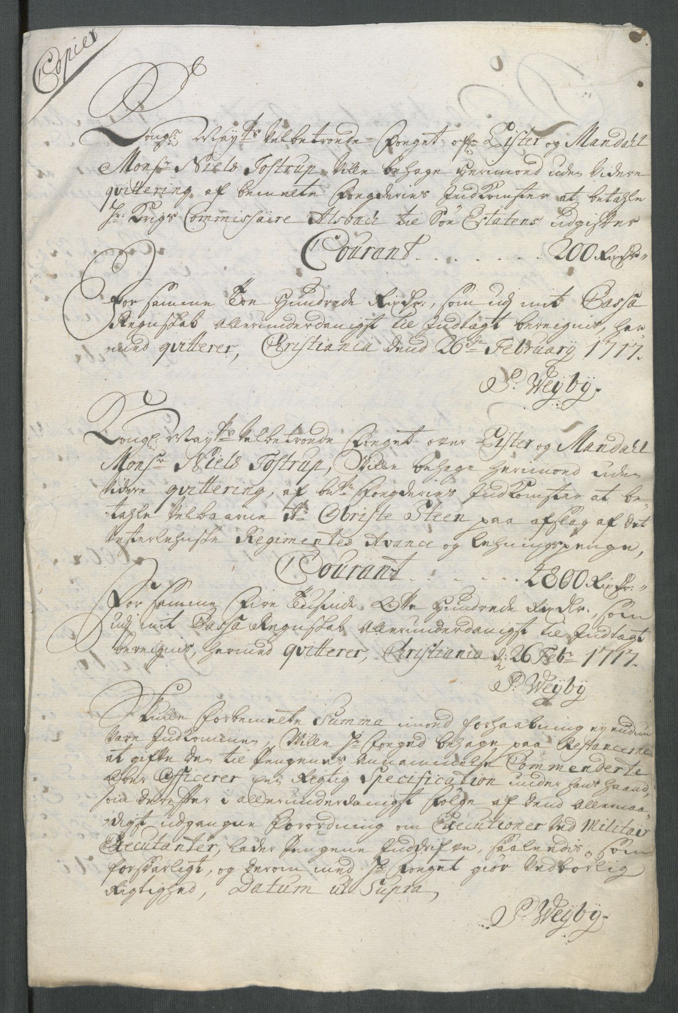 Rentekammeret inntil 1814, Reviderte regnskaper, Fogderegnskap, AV/RA-EA-4092/R43/L2561: Fogderegnskap Lista og Mandal, 1717, s. 487