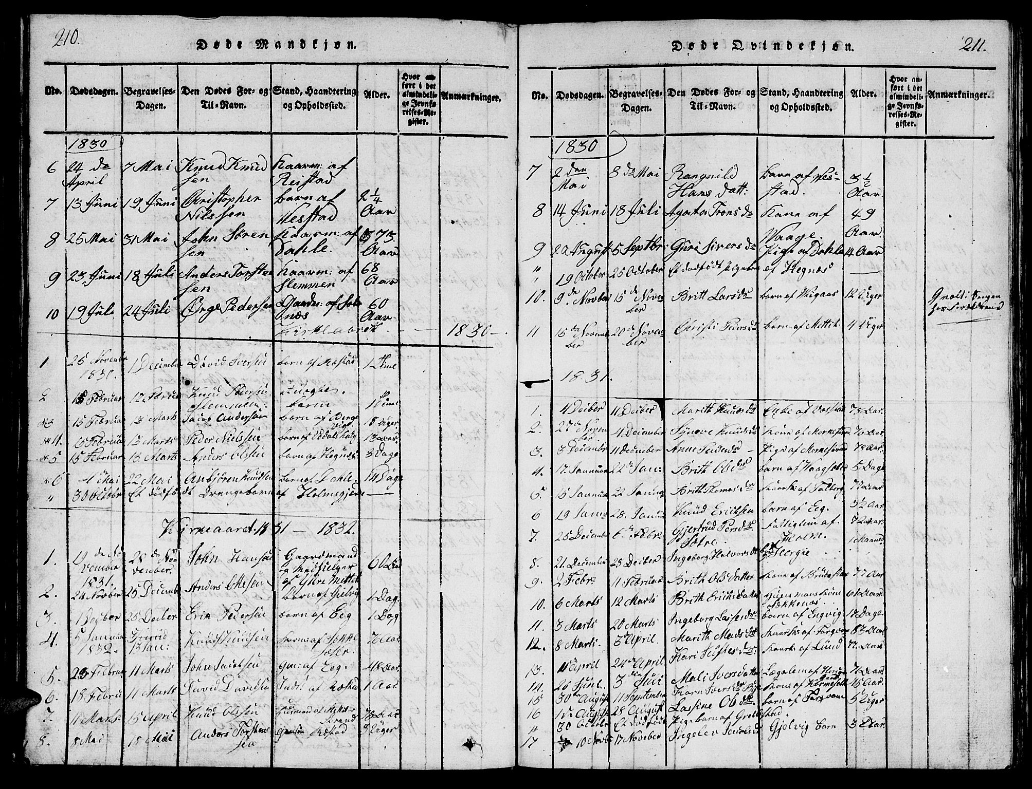 Ministerialprotokoller, klokkerbøker og fødselsregistre - Møre og Romsdal, AV/SAT-A-1454/547/L0610: Klokkerbok nr. 547C01, 1818-1839, s. 210-211