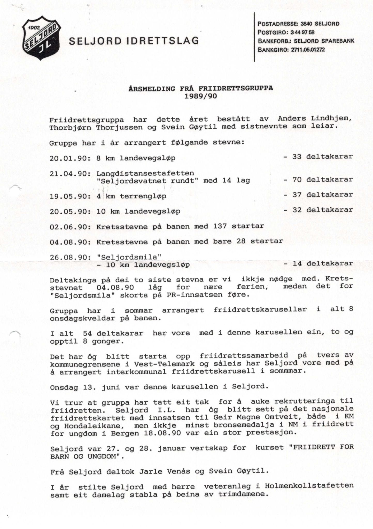 Seljord Idrettslag, VTM/A-1034/A/Ab/L0002: Årsmeldingar, 1990