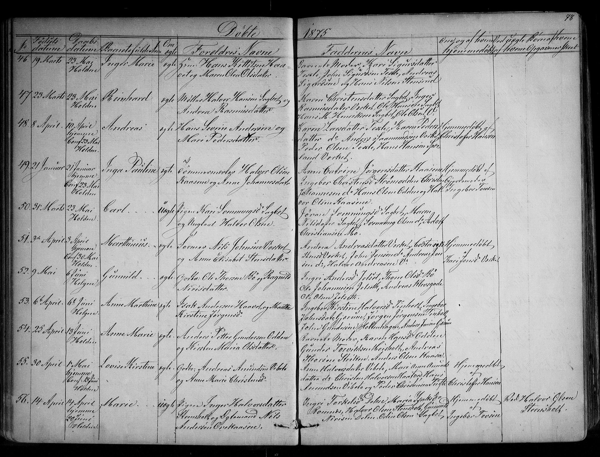 Holla kirkebøker, AV/SAKO-A-272/G/Ga/L0004: Klokkerbok nr. I 4, 1867-1890, s. 78