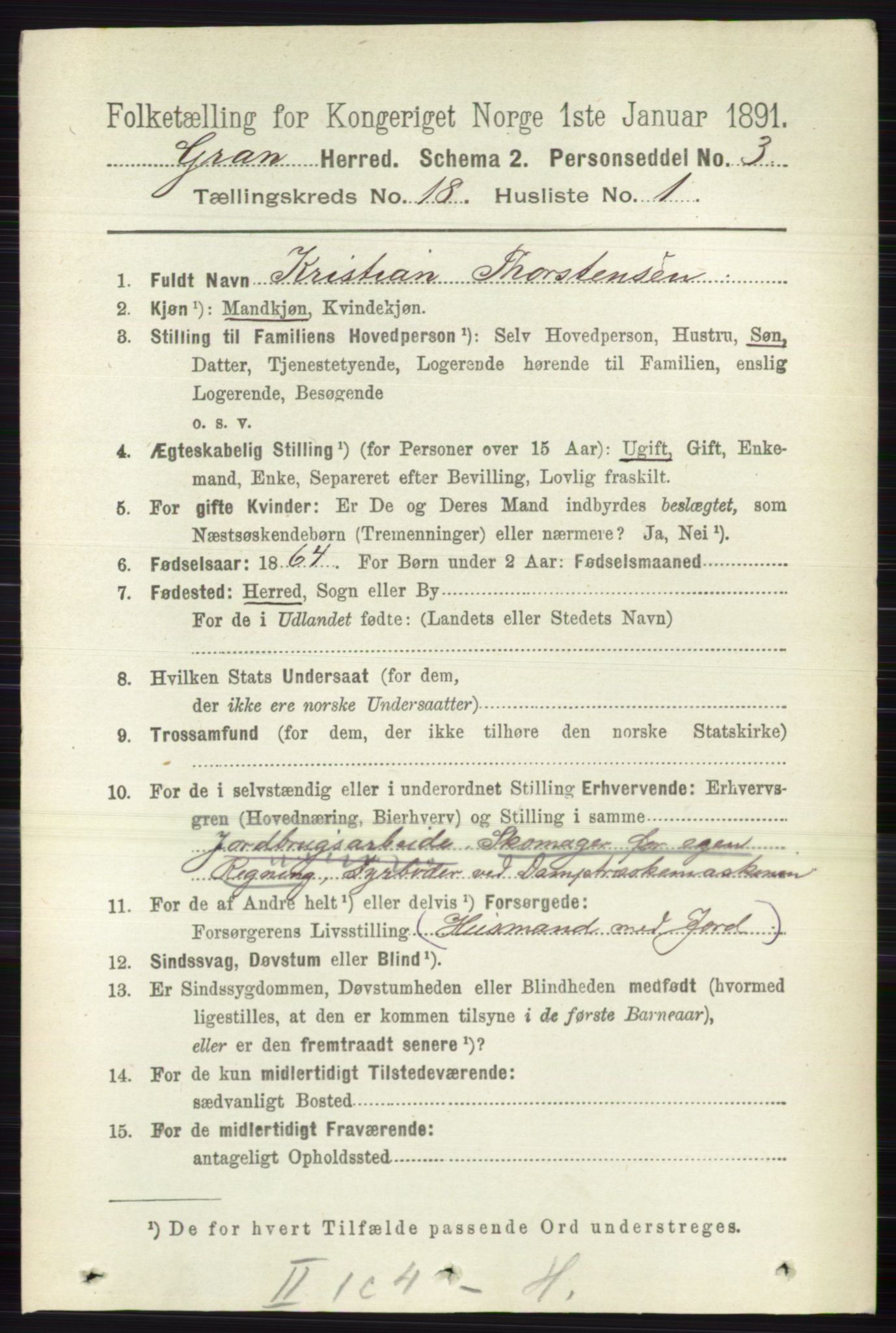 RA, Folketelling 1891 for 0534 Gran herred, 1891, s. 9538