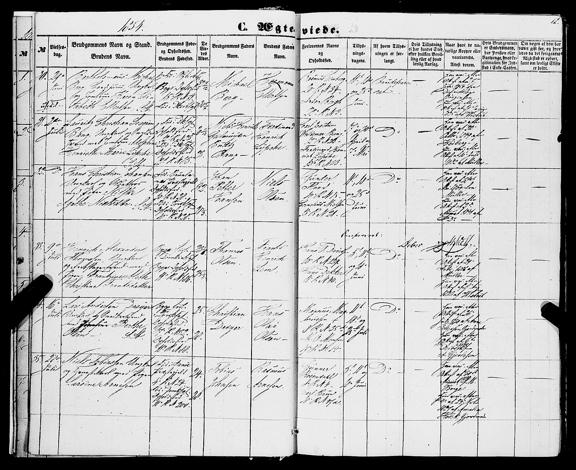 Domkirken sokneprestembete, AV/SAB-A-74801/H/Haa/L0034: Ministerialbok nr. D 2, 1853-1874, s. 12