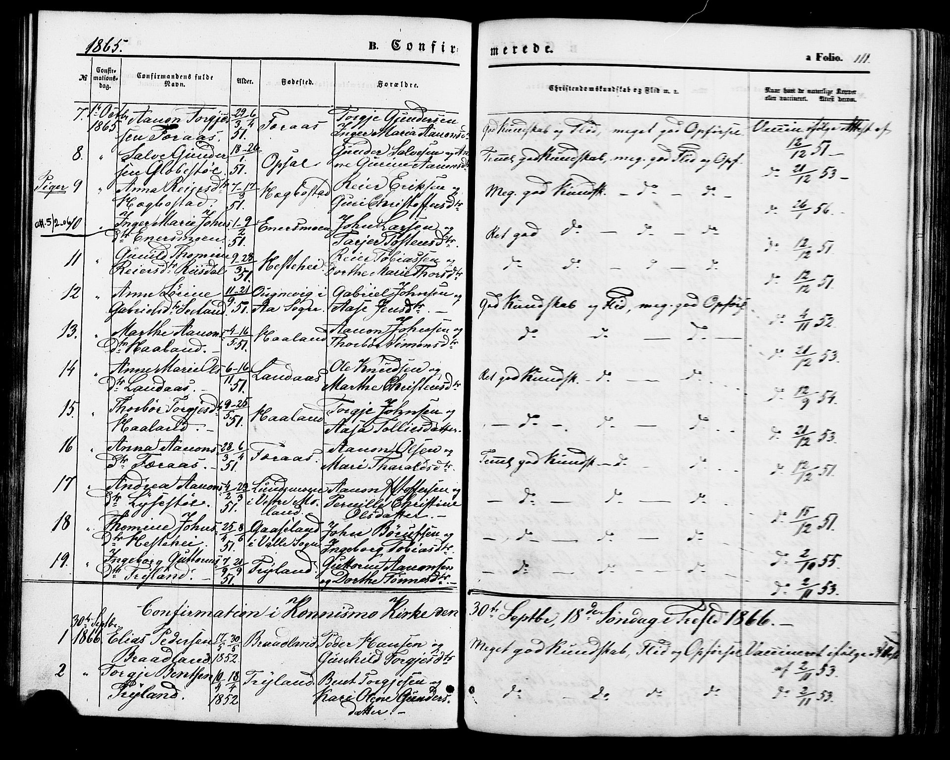 Nord-Audnedal sokneprestkontor, SAK/1111-0032/F/Fa/Fab/L0002: Ministerialbok nr. A 2, 1859-1882, s. 111