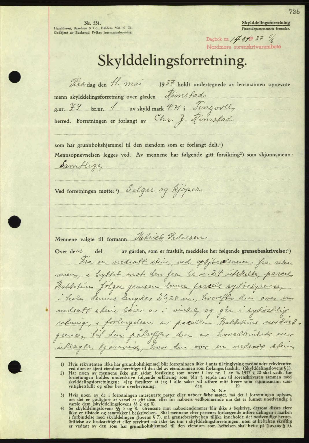 Nordmøre sorenskriveri, SAT/A-4132/1/2/2Ca: Pantebok nr. A81, 1937-1937, Dagboknr: 1494/1937