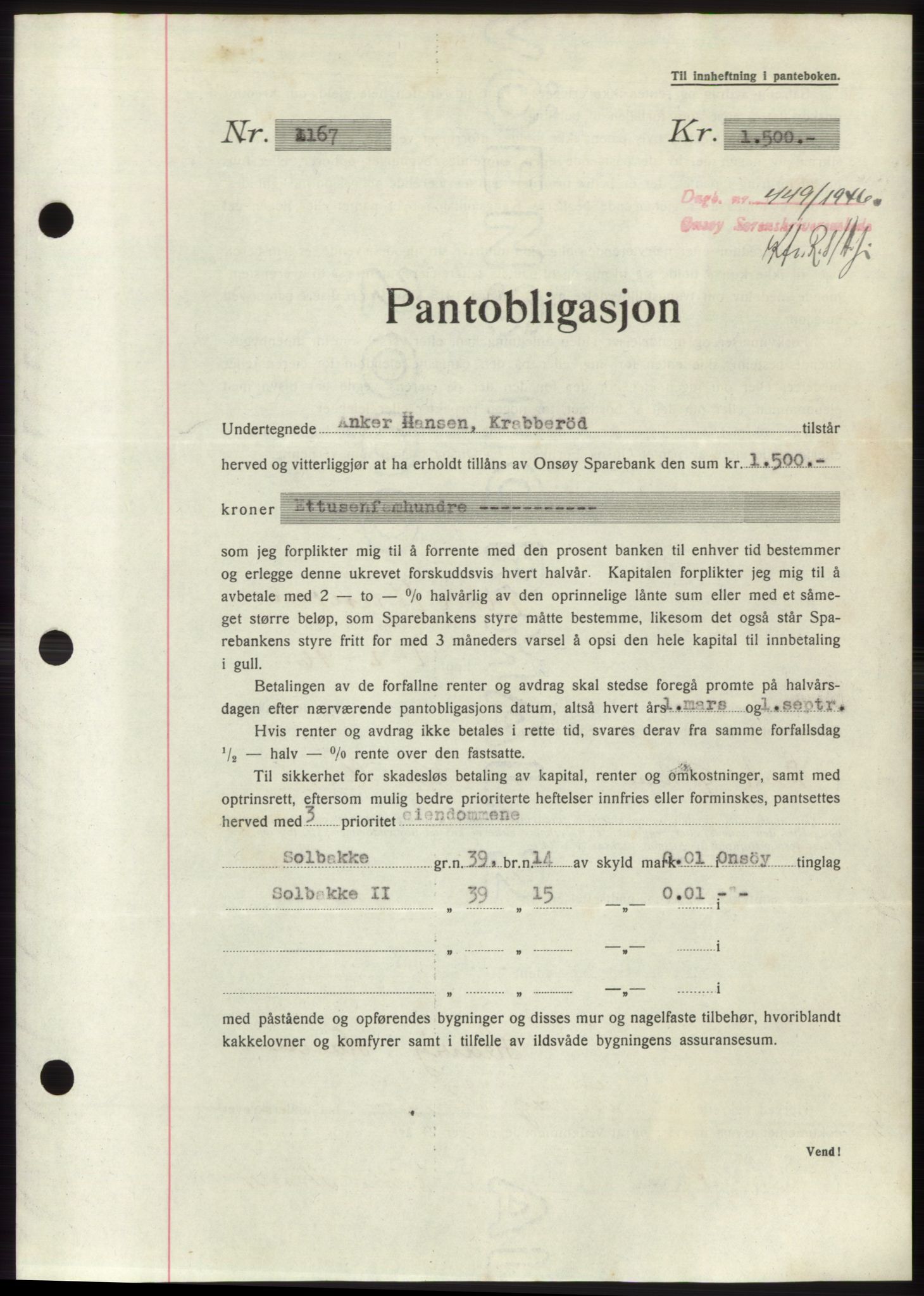 Onsøy sorenskriveri, SAO/A-10474/G/Ga/Gac/L0004: Pantebok nr. B4, 1944-1946, Dagboknr: 449/1946