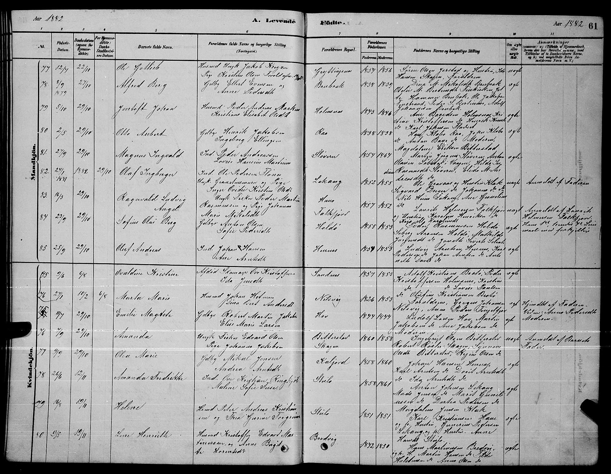 Ministerialprotokoller, klokkerbøker og fødselsregistre - Nordland, AV/SAT-A-1459/888/L1267: Klokkerbok nr. 888C05, 1878-1890, s. 61