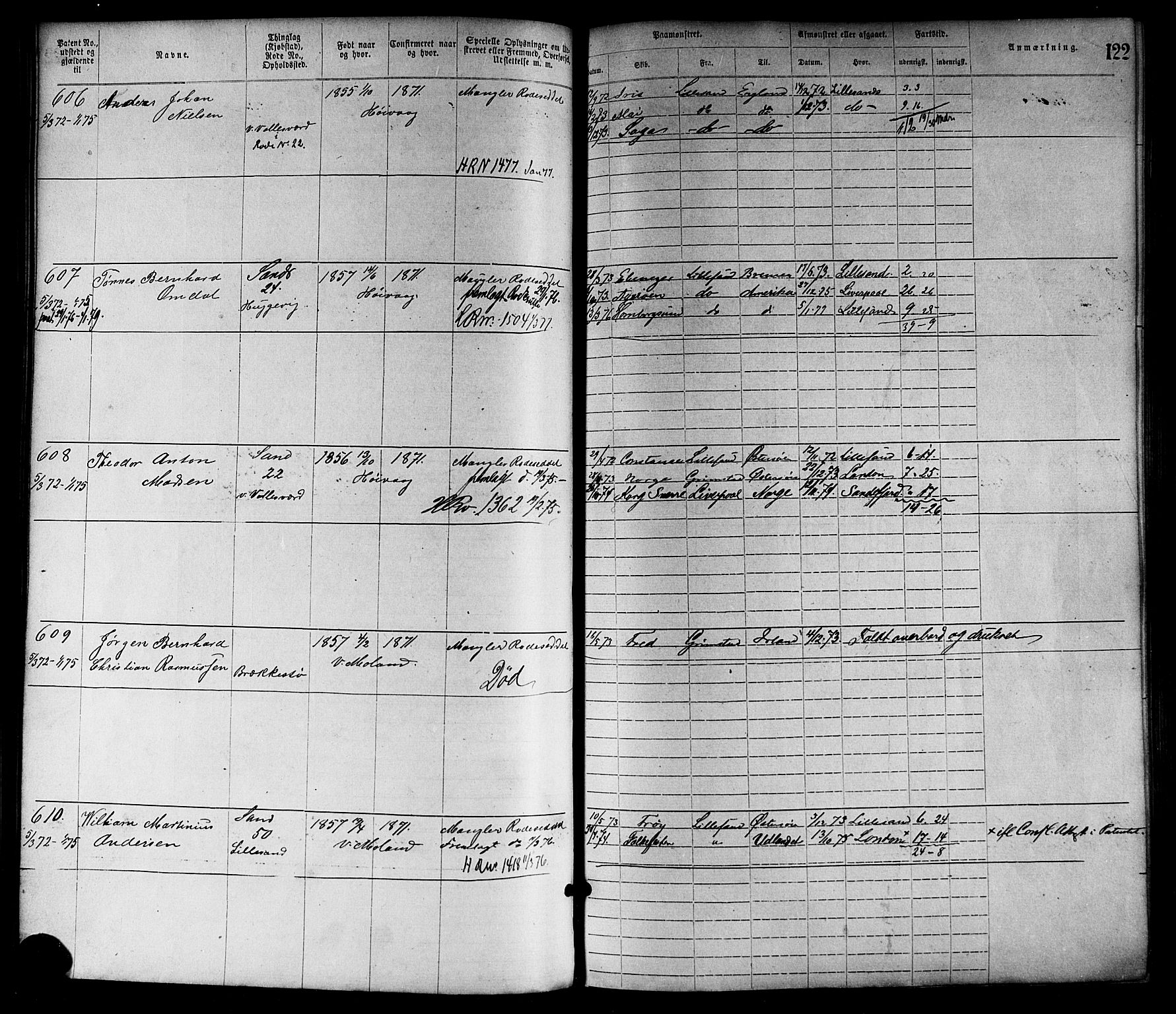 Lillesand mønstringskrets, SAK/2031-0014/F/Fa/L0004: Annotasjonsrulle nr 1-1920 med register, G-1, 1869-1891, s. 146