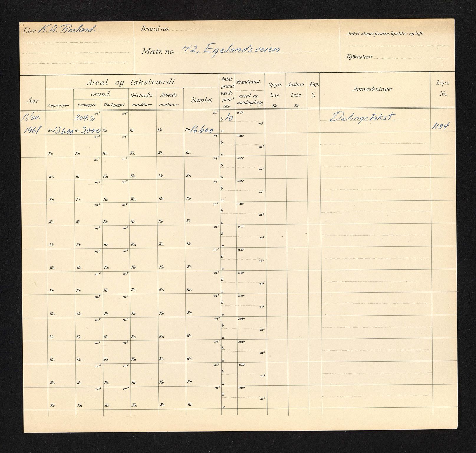 Stavanger kommune. Skattetakstvesenet, BYST/A-0440/F/Fa/Faa/L0010/0007: Skattetakstkort / Egelandsveien 41 - Egersundsgata 22