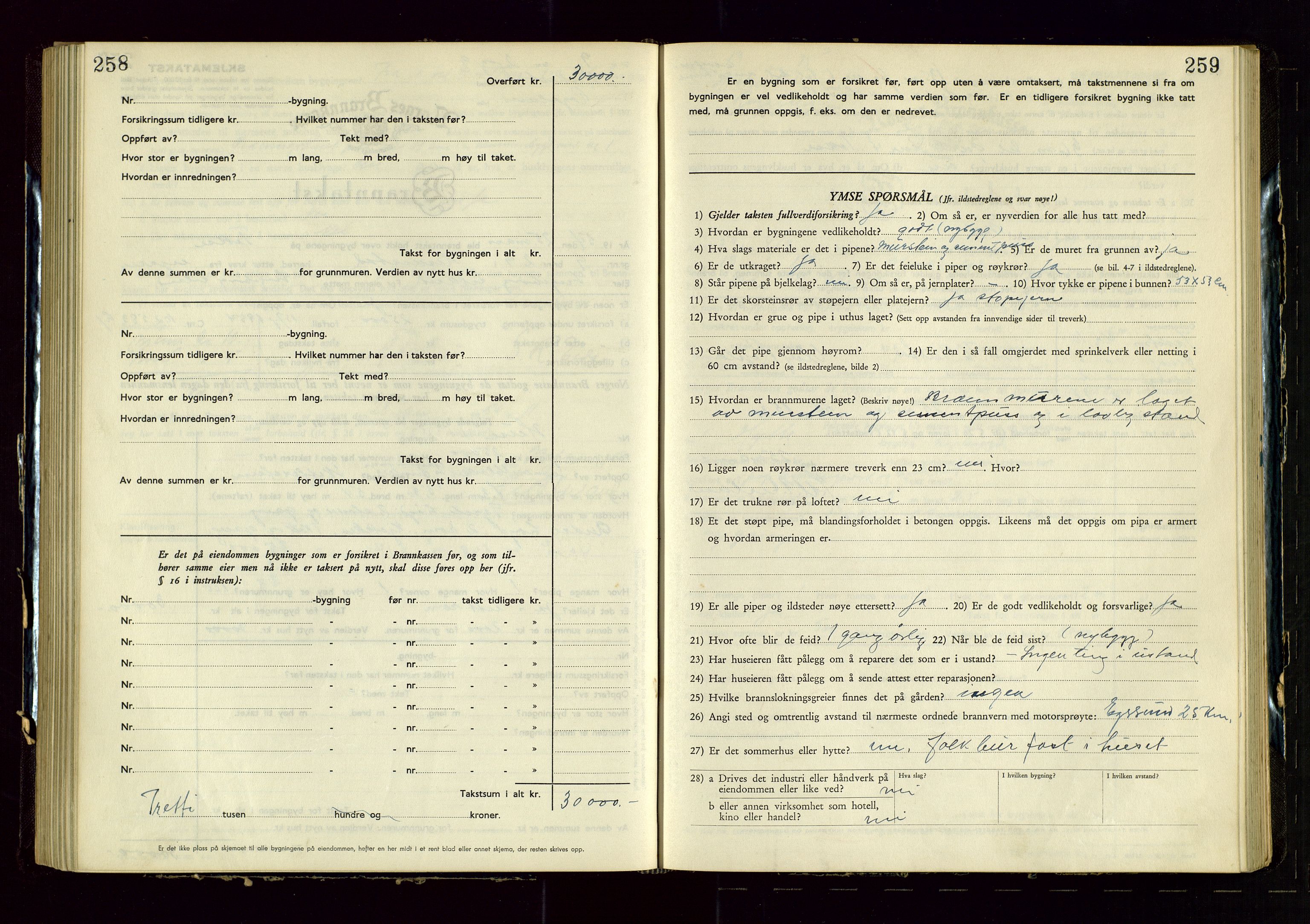 Heskestad lensmannskontor, SAST/A-100304/Gob/L0005: "Brandtakstprotokoll", 1946-1955, s. 258-259