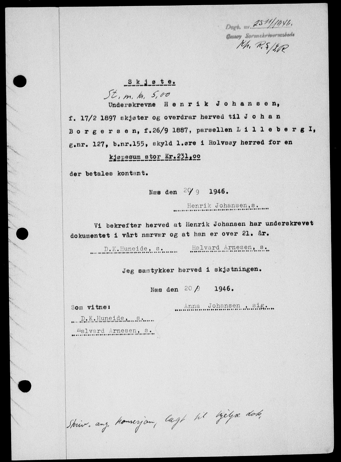 Onsøy sorenskriveri, SAO/A-10474/G/Ga/Gab/L0017: Pantebok nr. II A-17, 1946-1946, Dagboknr: 2511/1946
