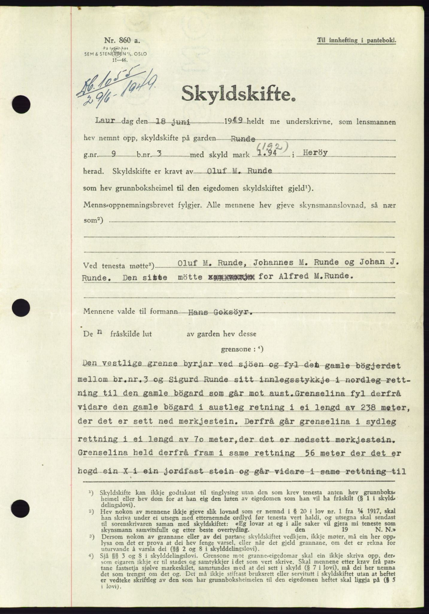 Søre Sunnmøre sorenskriveri, AV/SAT-A-4122/1/2/2C/L0084: Pantebok nr. 10A, 1949-1949, Dagboknr: 1055/1949