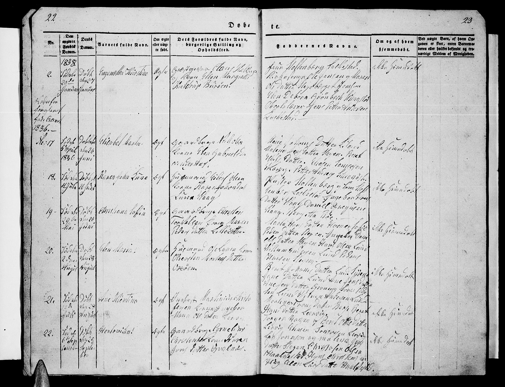 Ministerialprotokoller, klokkerbøker og fødselsregistre - Nordland, AV/SAT-A-1459/855/L0813: Klokkerbok nr. 855C02, 1836-1850, s. 22-23