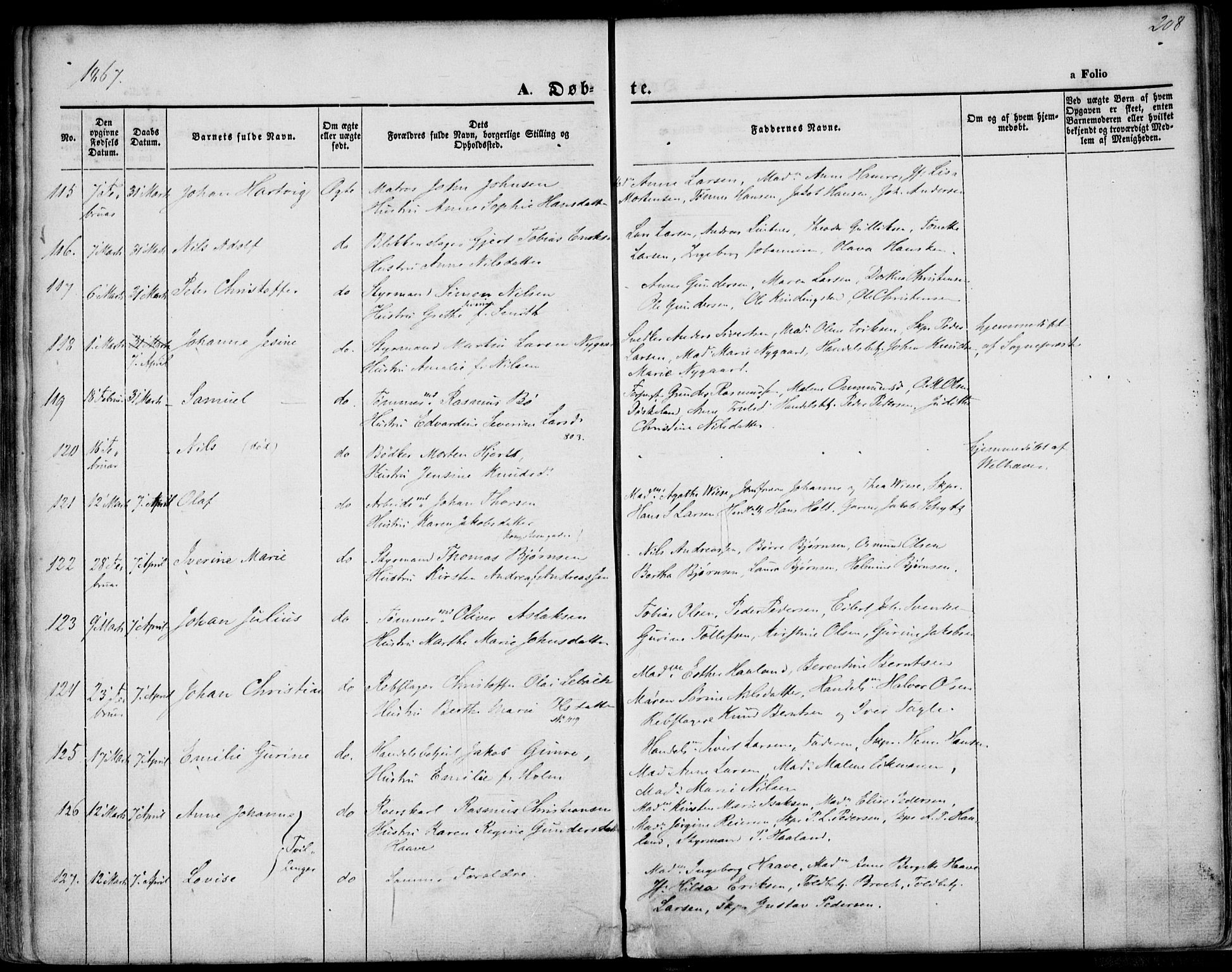 St. Petri sokneprestkontor, AV/SAST-A-101813/001/30/30BA/L0001: Ministerialbok nr. A 1, 1861-1868, s. 208