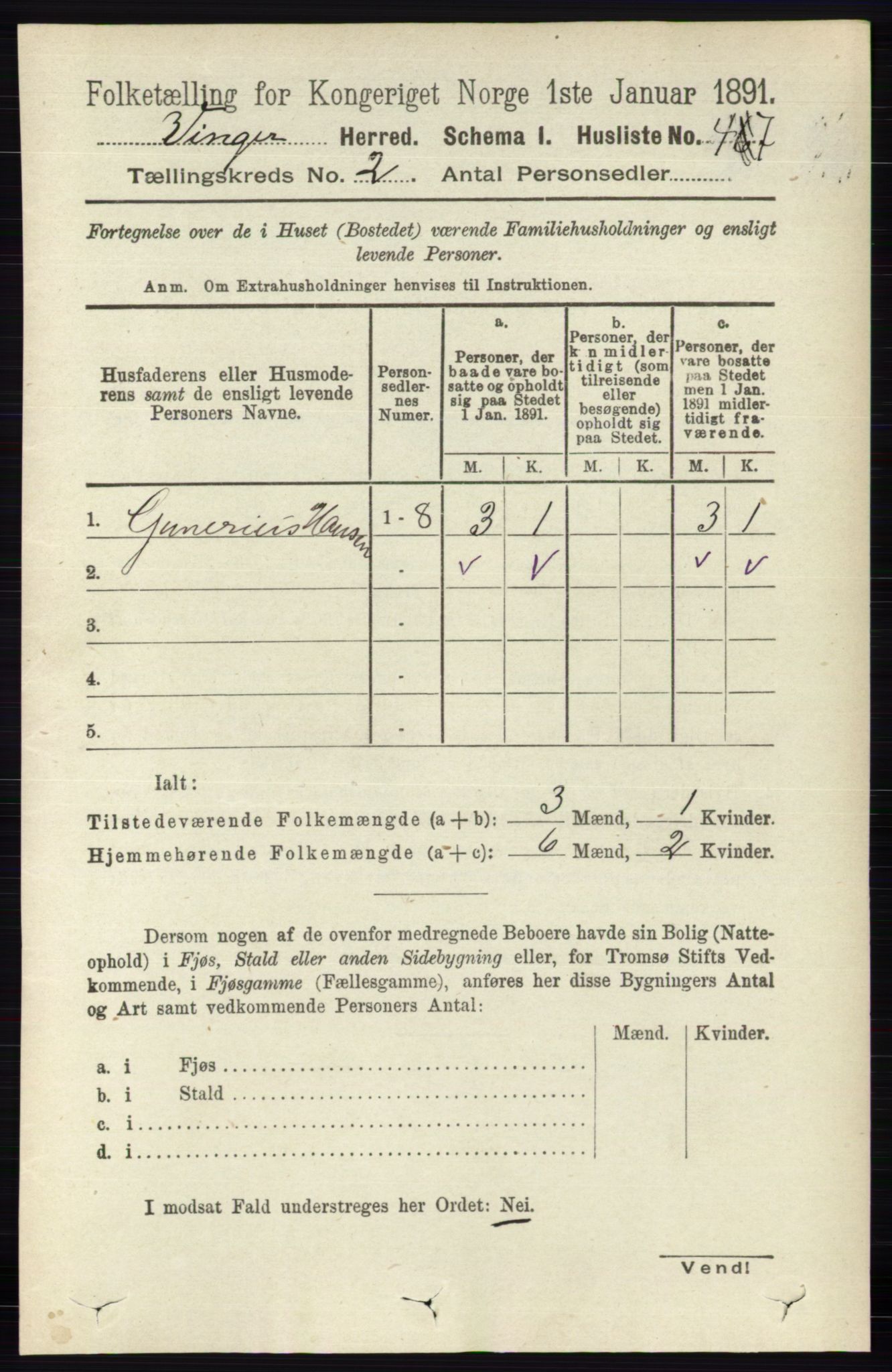 RA, Folketelling 1891 for 0421 Vinger herred, 1891, s. 450