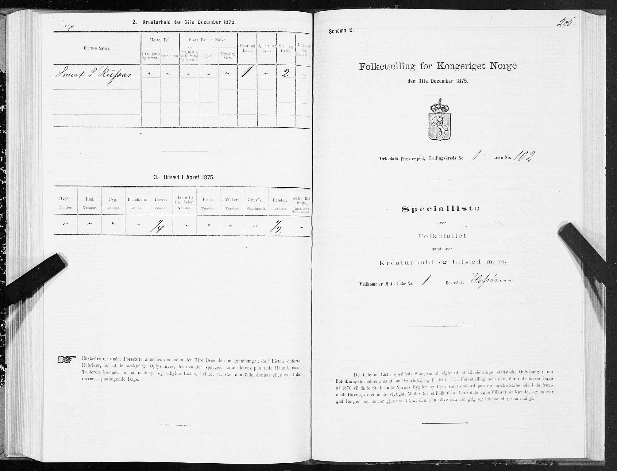 SAT, Folketelling 1875 for 1638P Orkdal prestegjeld, 1875, s. 1205