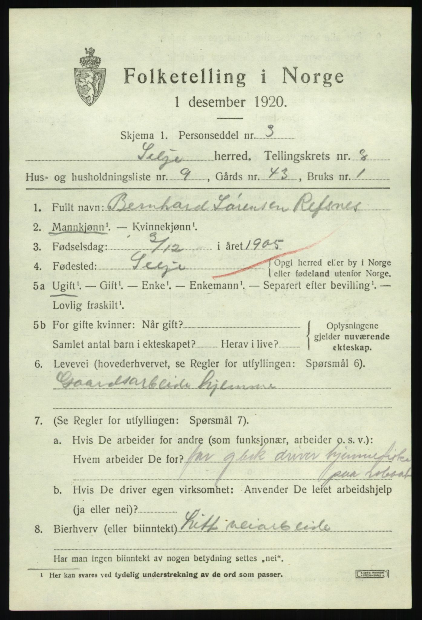 SAB, Folketelling 1920 for 1441 Selje herred, 1920, s. 4049
