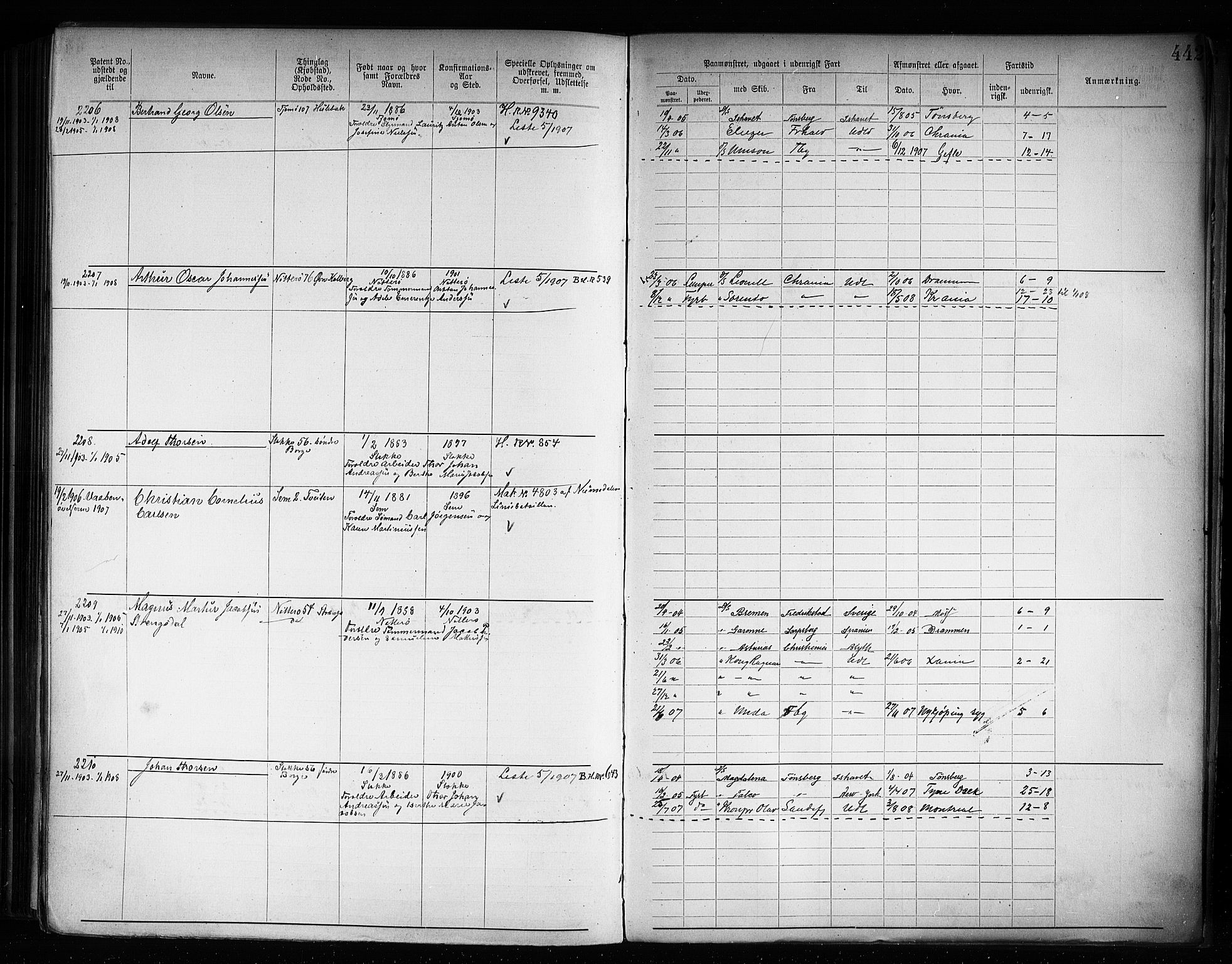Tønsberg innrulleringskontor, AV/SAKO-A-786/F/Fb/L0008: Annotasjonsrulle Patent nr. 1-2405, 1894-1904, s. 443