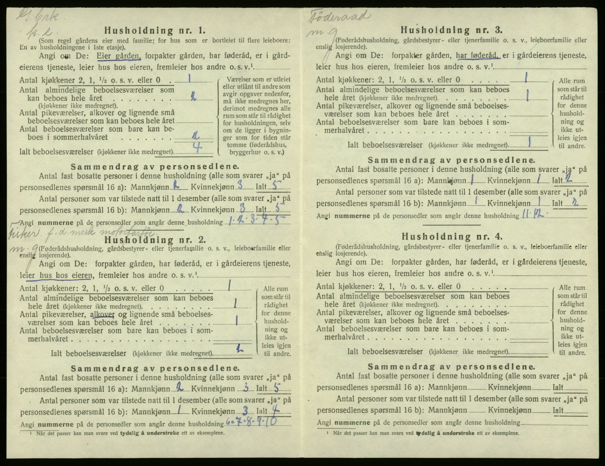 SAB, Folketelling 1920 for 1220 Bremnes herred, 1920, s. 1016