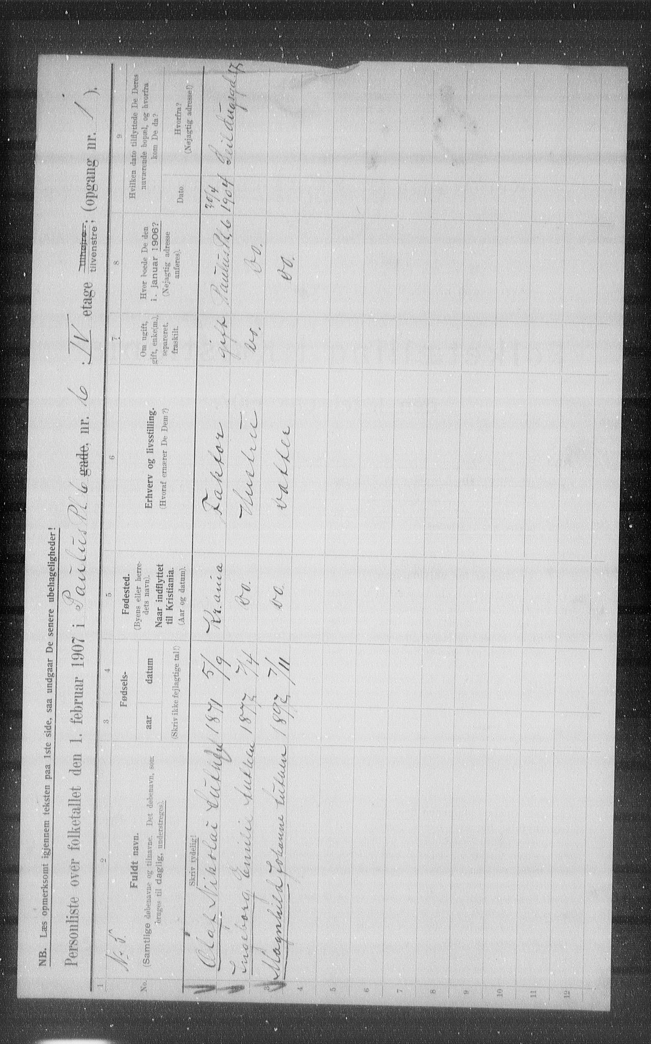 OBA, Kommunal folketelling 1.2.1907 for Kristiania kjøpstad, 1907, s. 40307