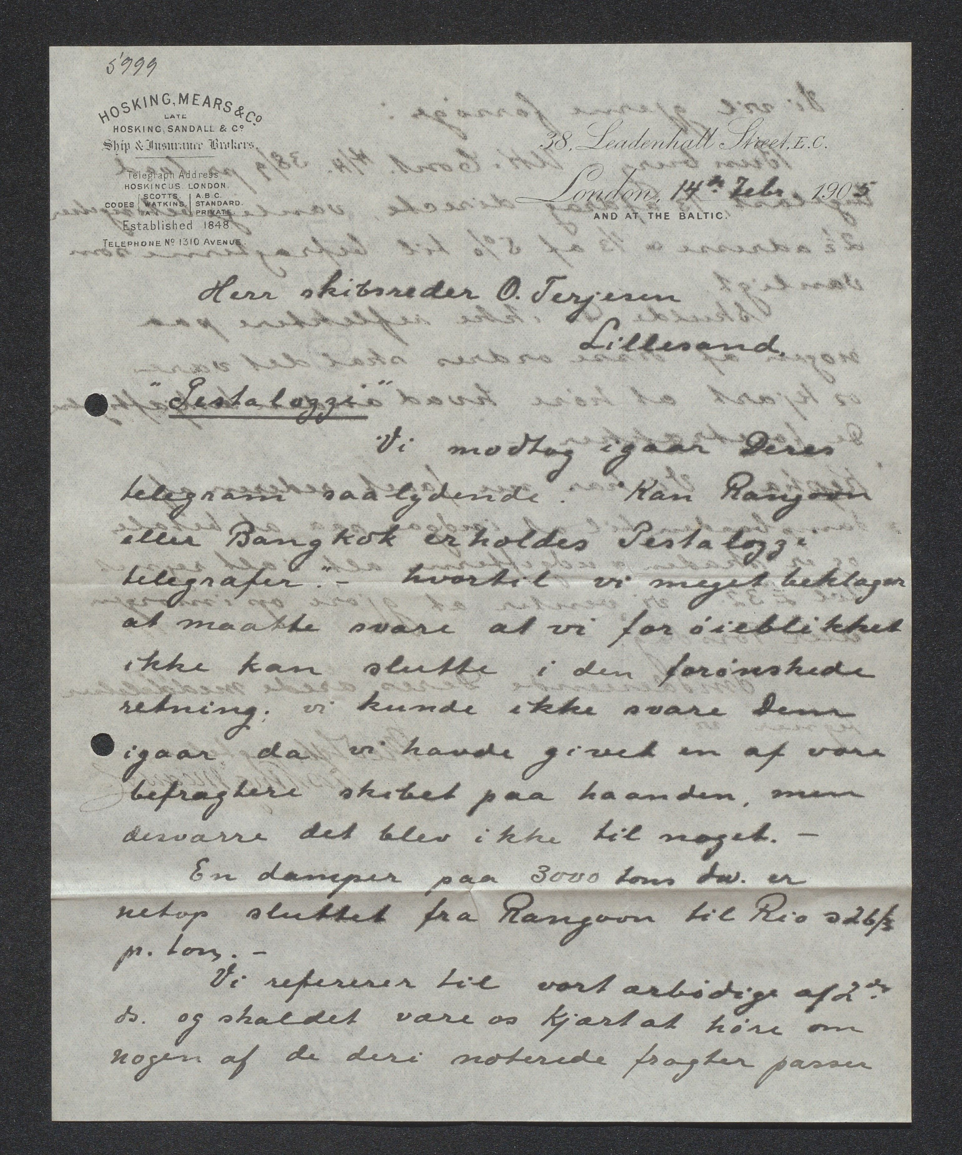 O. Terjesens rederi, AAKS/PA-2525/E/E01/L0013: Korrespondanse, 1904-1905