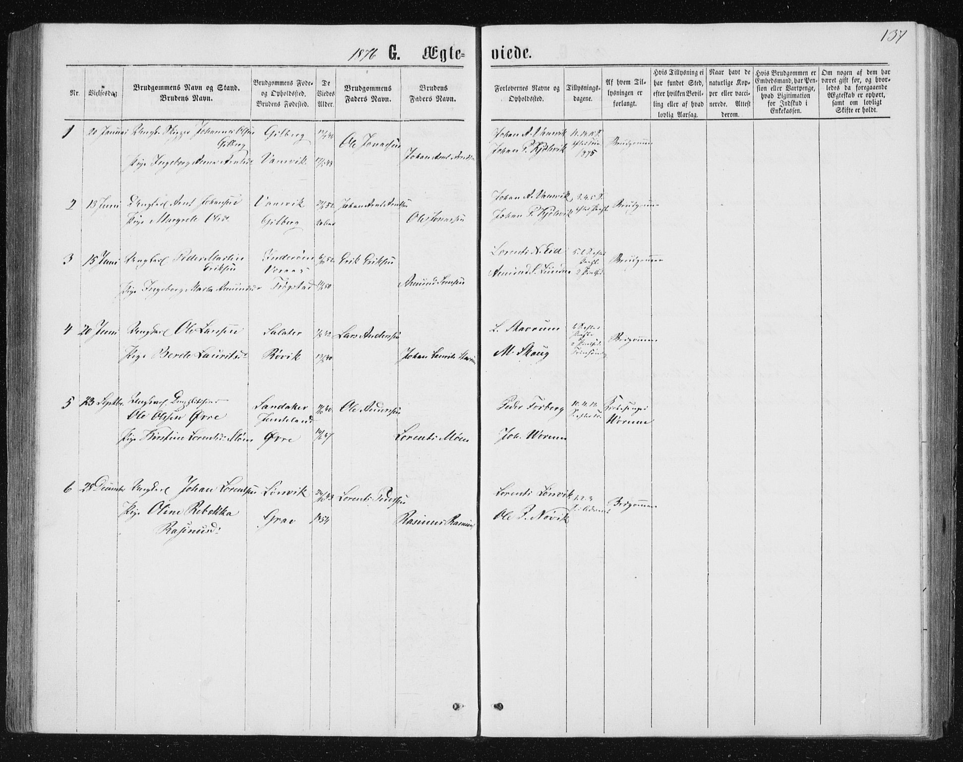 Ministerialprotokoller, klokkerbøker og fødselsregistre - Nord-Trøndelag, AV/SAT-A-1458/722/L0219: Ministerialbok nr. 722A06, 1868-1880, s. 137