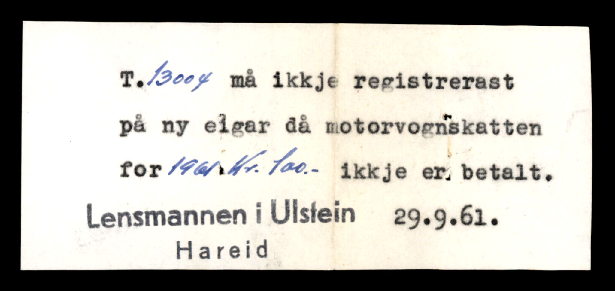 Møre og Romsdal vegkontor - Ålesund trafikkstasjon, SAT/A-4099/F/Fe/L0036: Registreringskort for kjøretøy T 12831 - T 13030, 1927-1998, s. 2575