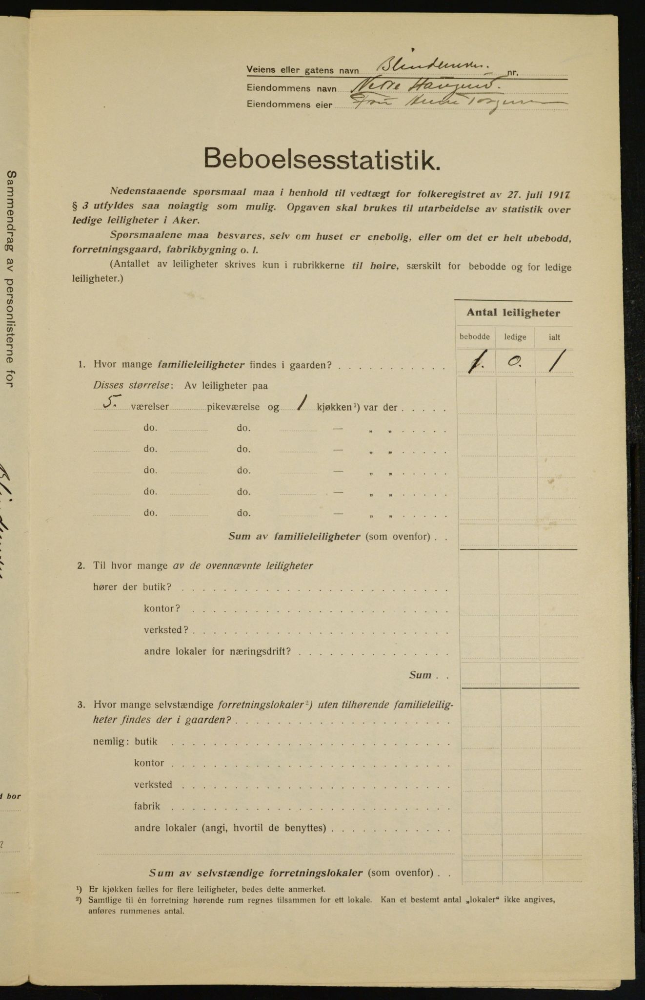 OBA, Kommunal folketelling 1.12.1917 for Aker, 1917, s. 10445