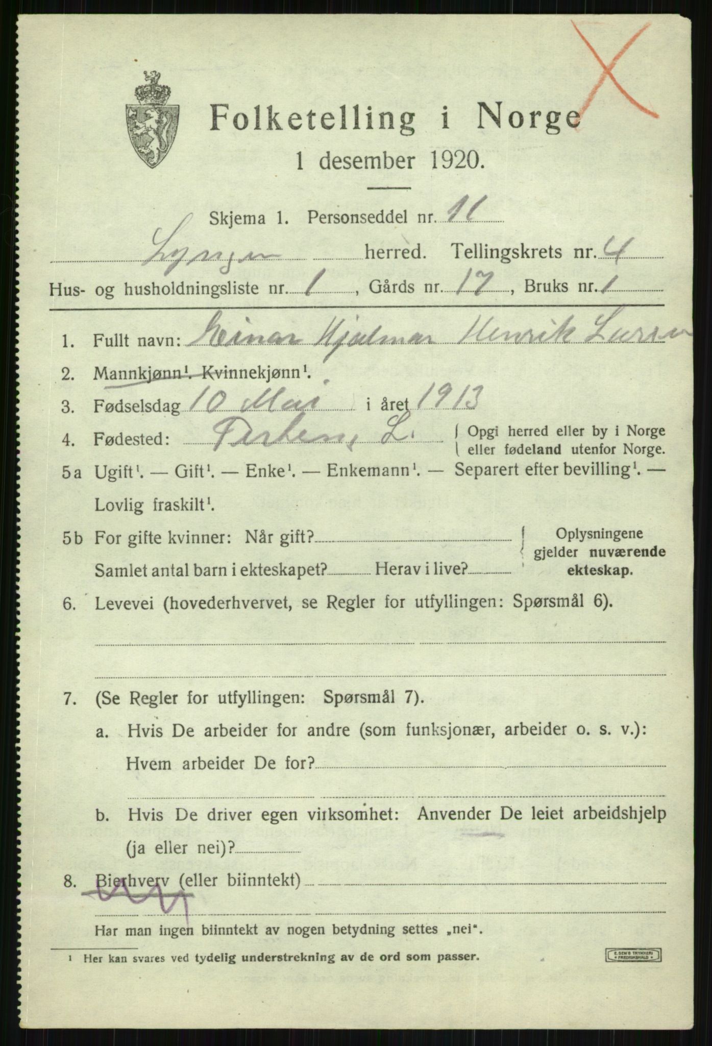 SATØ, Folketelling 1920 for 1938 Lyngen herred, 1920, s. 4043
