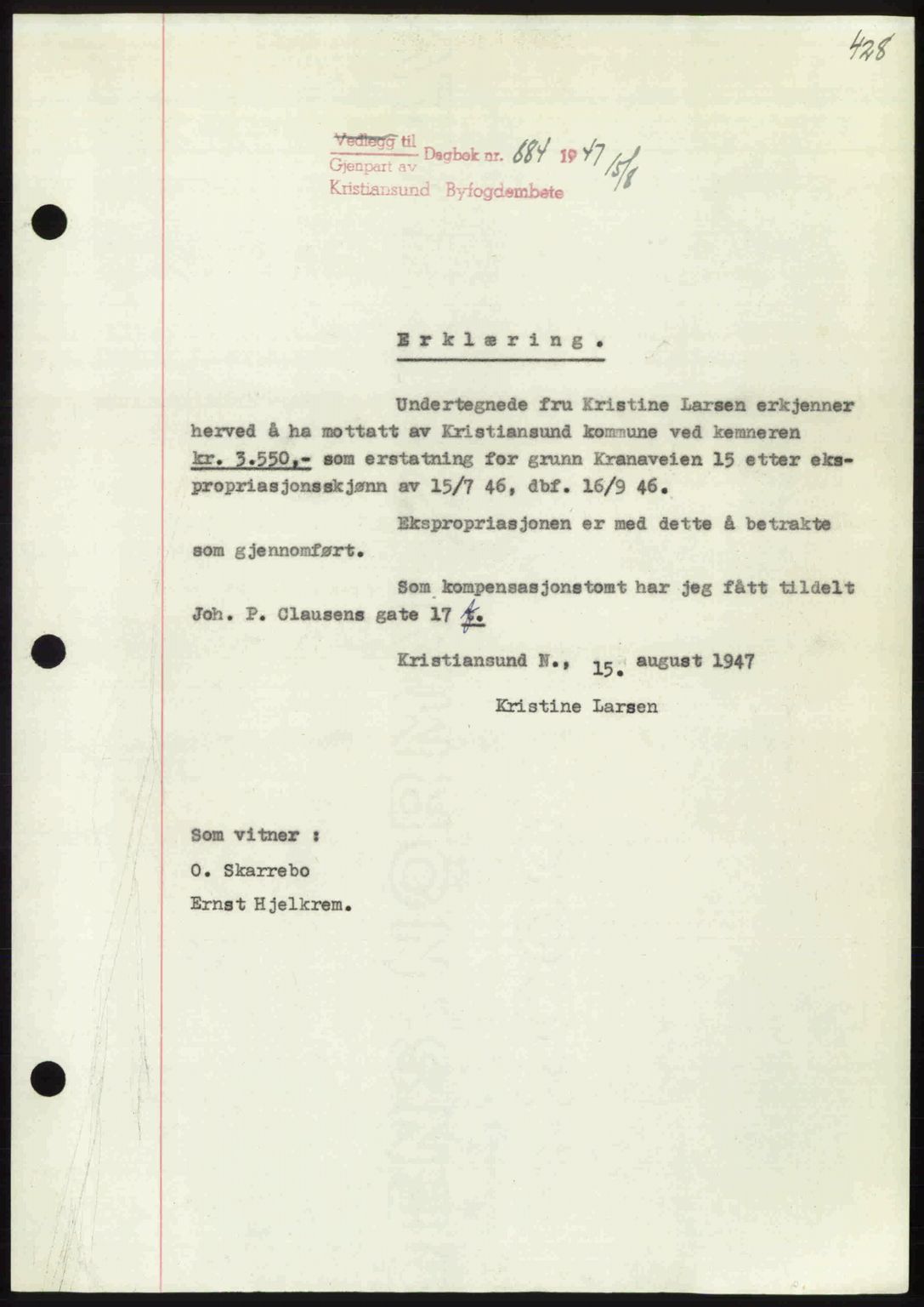 Kristiansund byfogd, AV/SAT-A-4587/A/27: Pantebok nr. 39b, 1946-1947, Dagboknr: 884/1947
