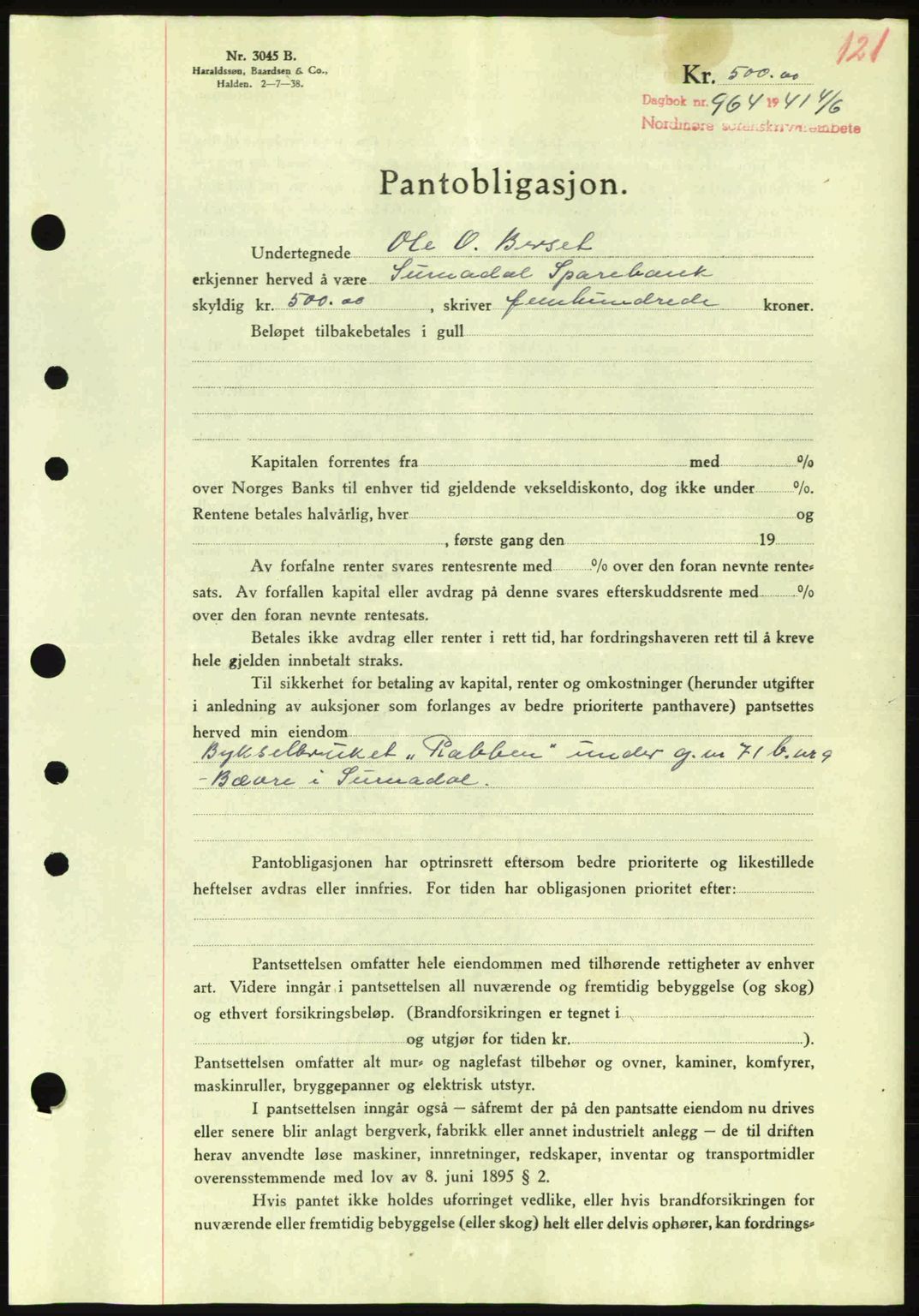Nordmøre sorenskriveri, SAT/A-4132/1/2/2Ca: Pantebok nr. B88, 1941-1942, Dagboknr: 964/1941