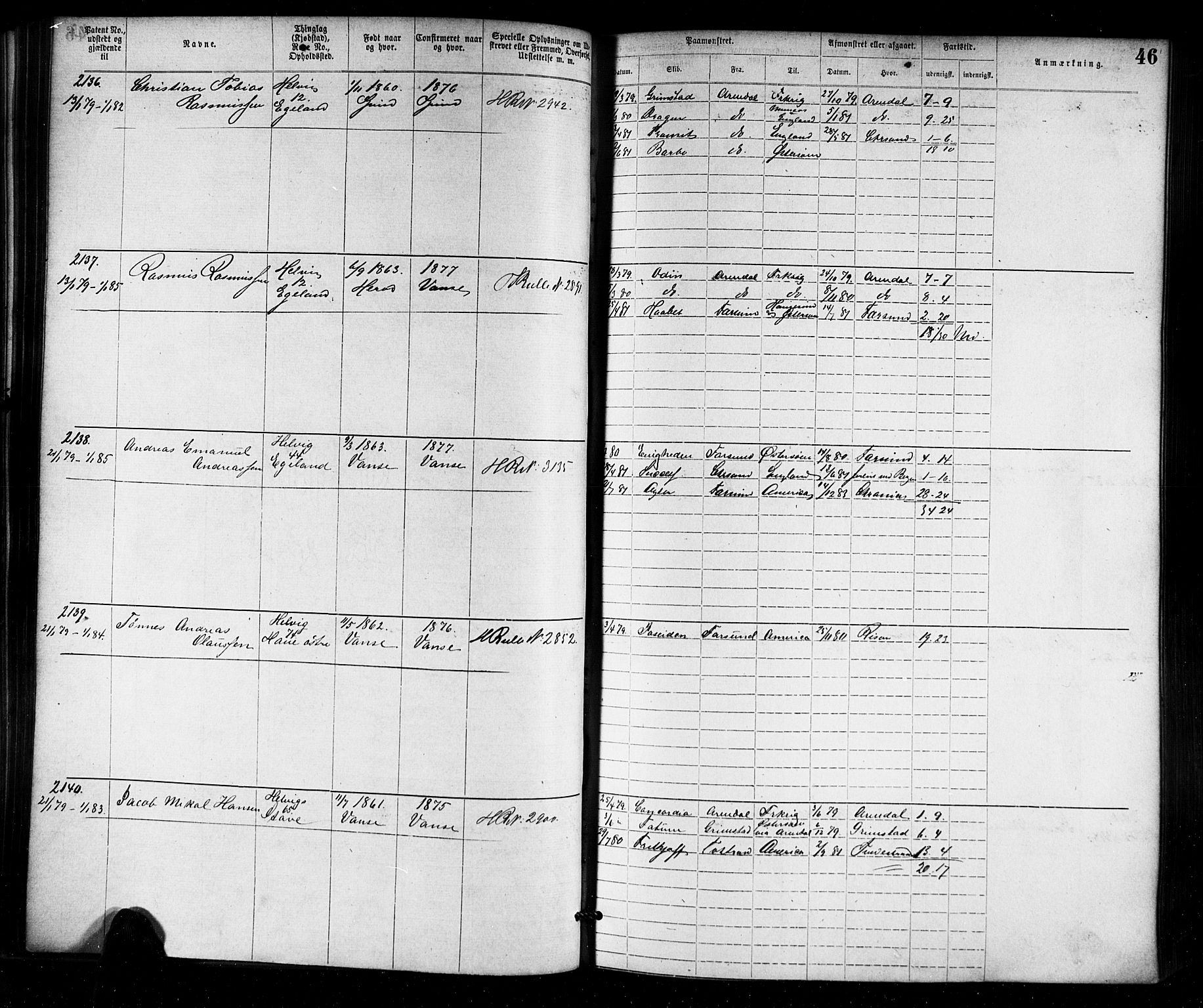 Farsund mønstringskrets, SAK/2031-0017/F/Fa/L0006: Annotasjonsrulle nr 1911-3805 med register, Z-3, 1877-1894, s. 73