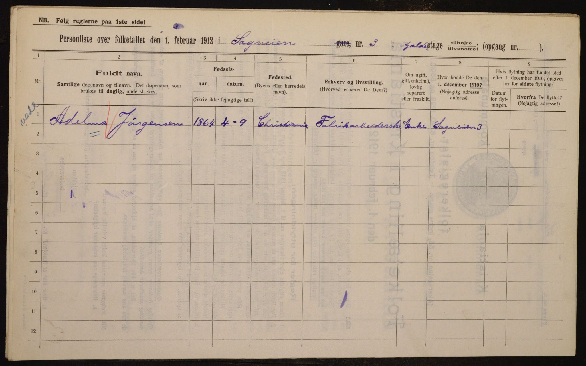 OBA, Kommunal folketelling 1.2.1912 for Kristiania, 1912, s. 86676