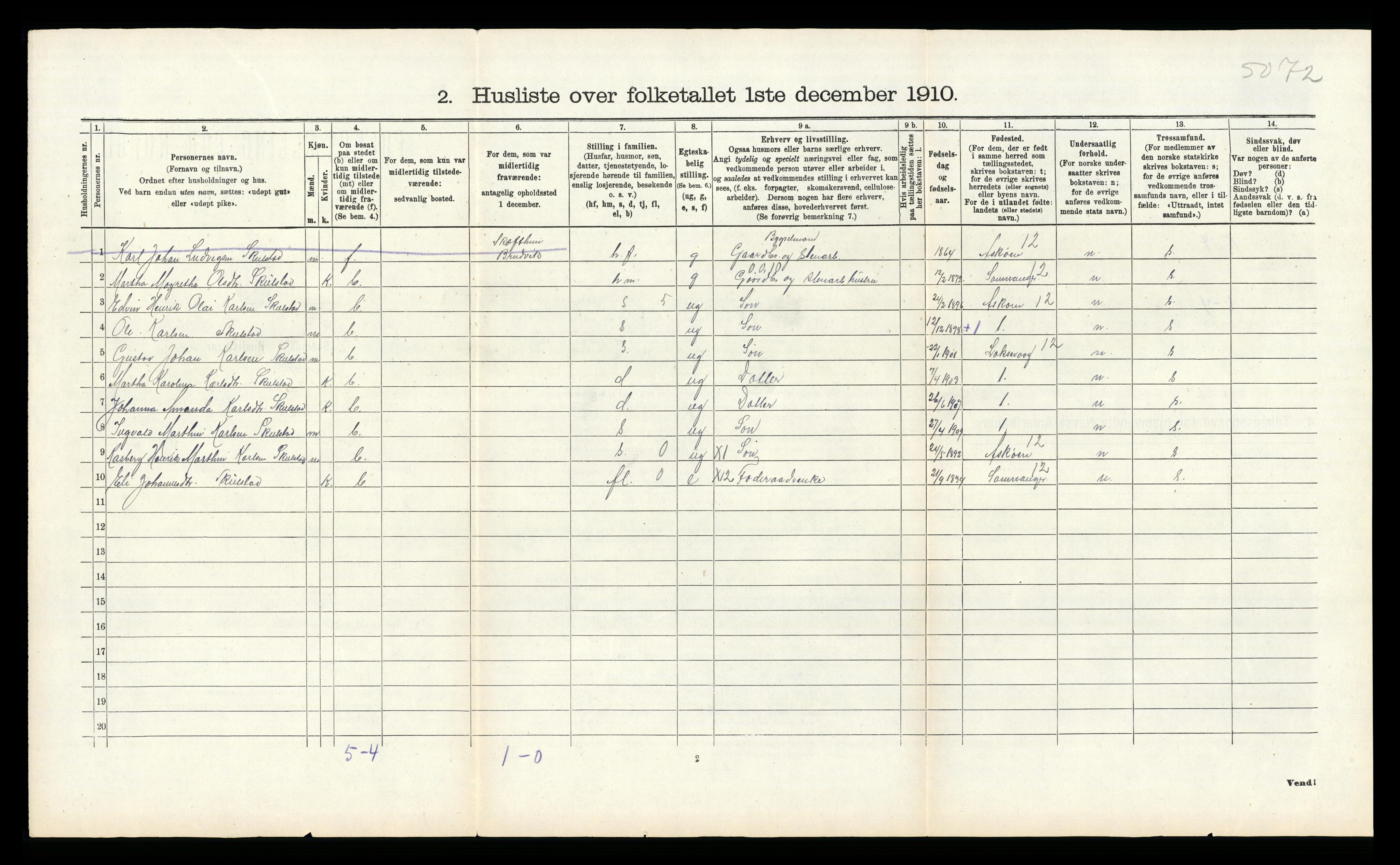 RA, Folketelling 1910 for 1250 Haus herred, 1910, s. 721