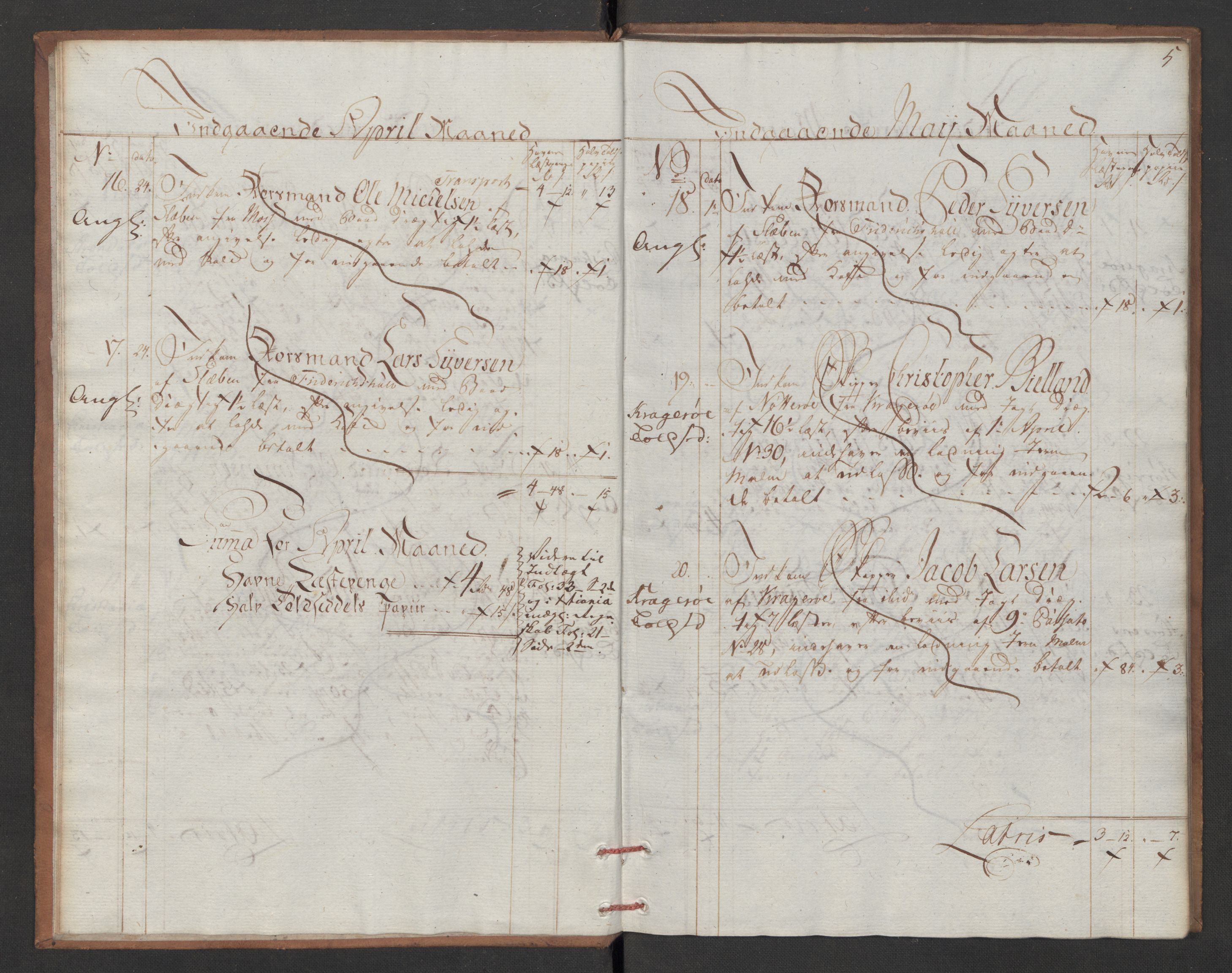 Generaltollkammeret, tollregnskaper, AV/RA-EA-5490/R06/L0179/0002: Tollregnskaper Kristiania / Inngående tollbok Slependen, 1790