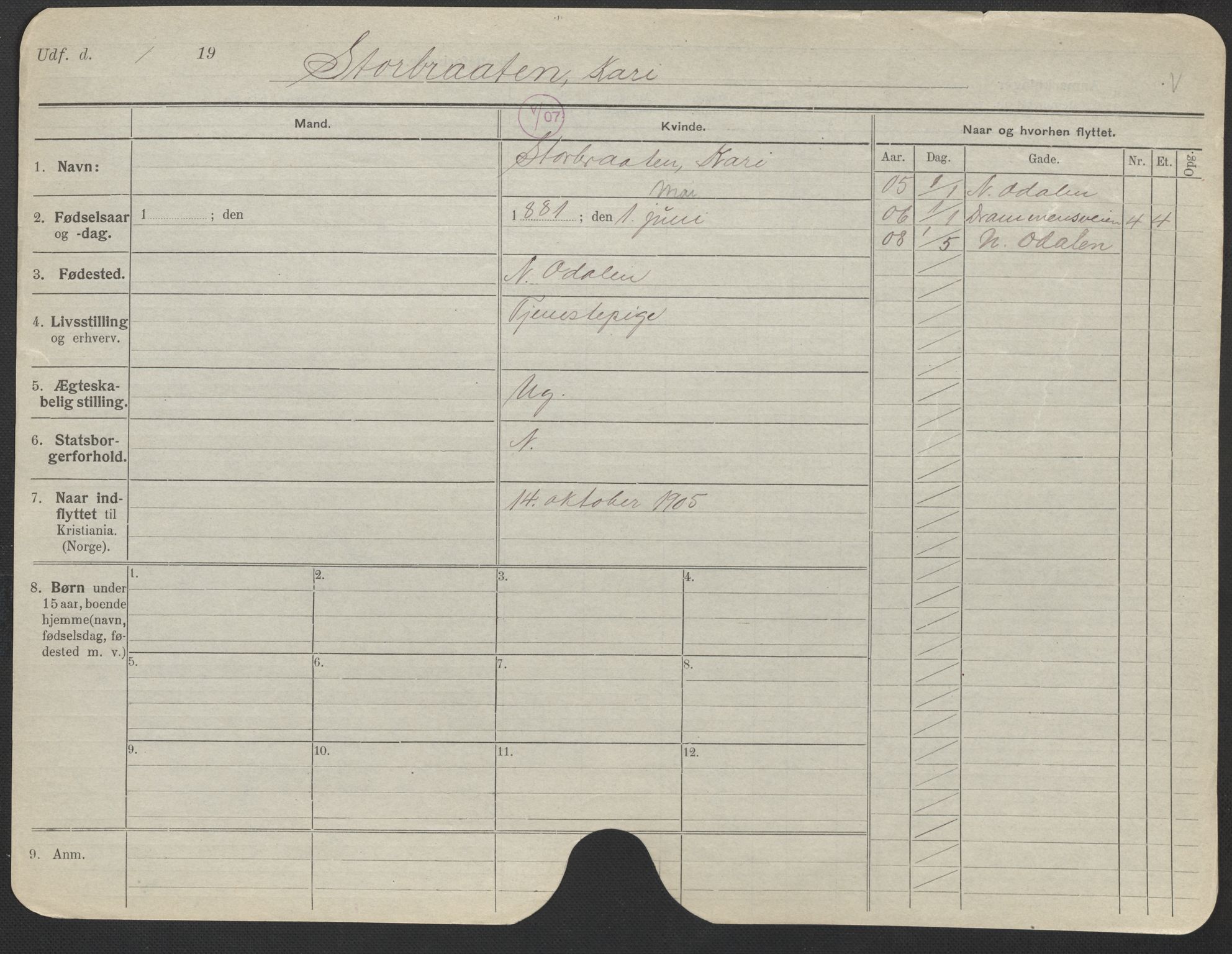 Oslo folkeregister, Registerkort, AV/SAO-A-11715/F/Fa/Fac/L0024: Kvinner, 1906-1914, s. 353a