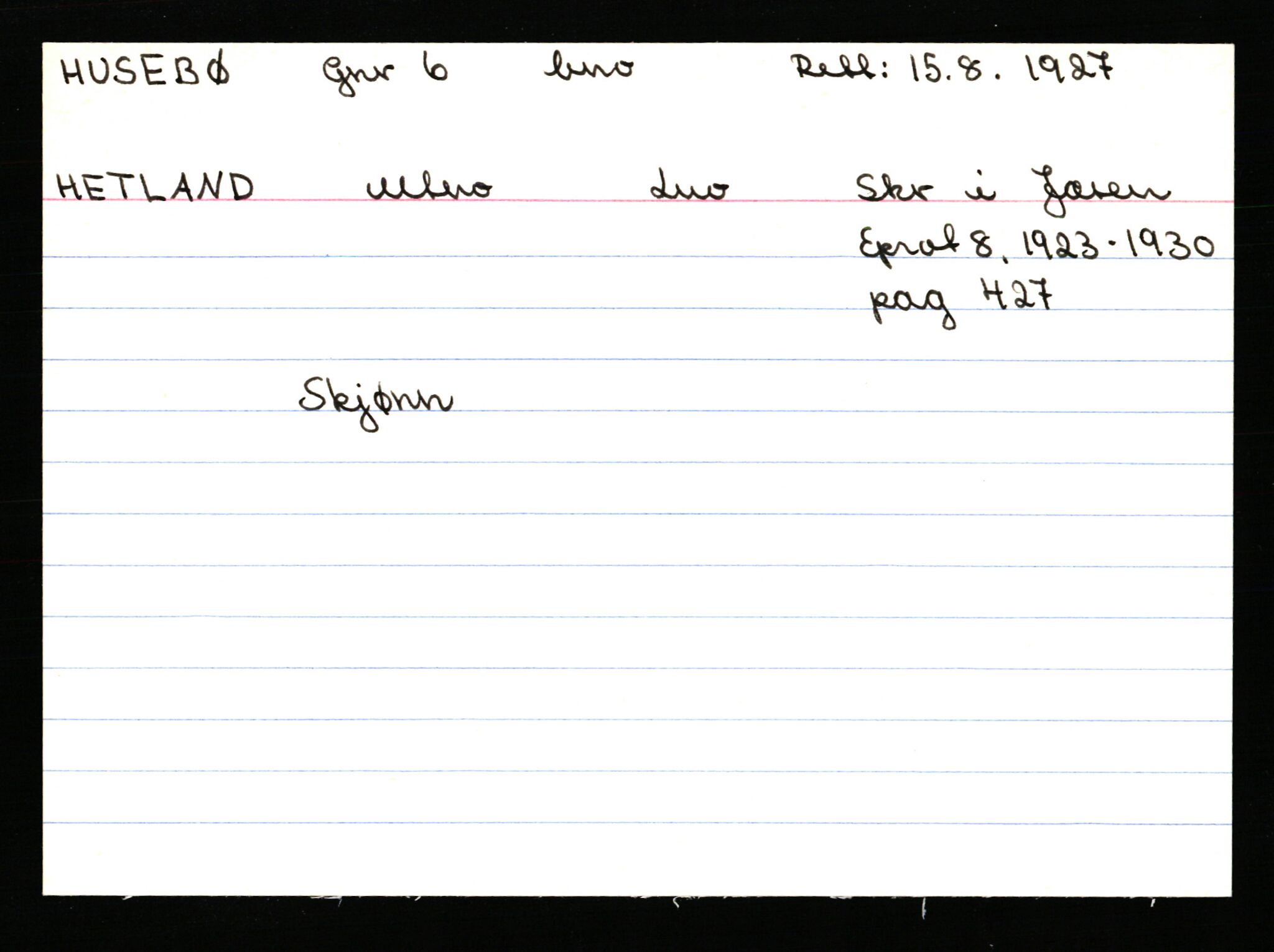 Statsarkivet i Stavanger, AV/SAST-A-101971/03/Y/Ym/L0027: Åstedskort sortert etter gårdsnavn: Husebø - Høle, 1600-1950, s. 36