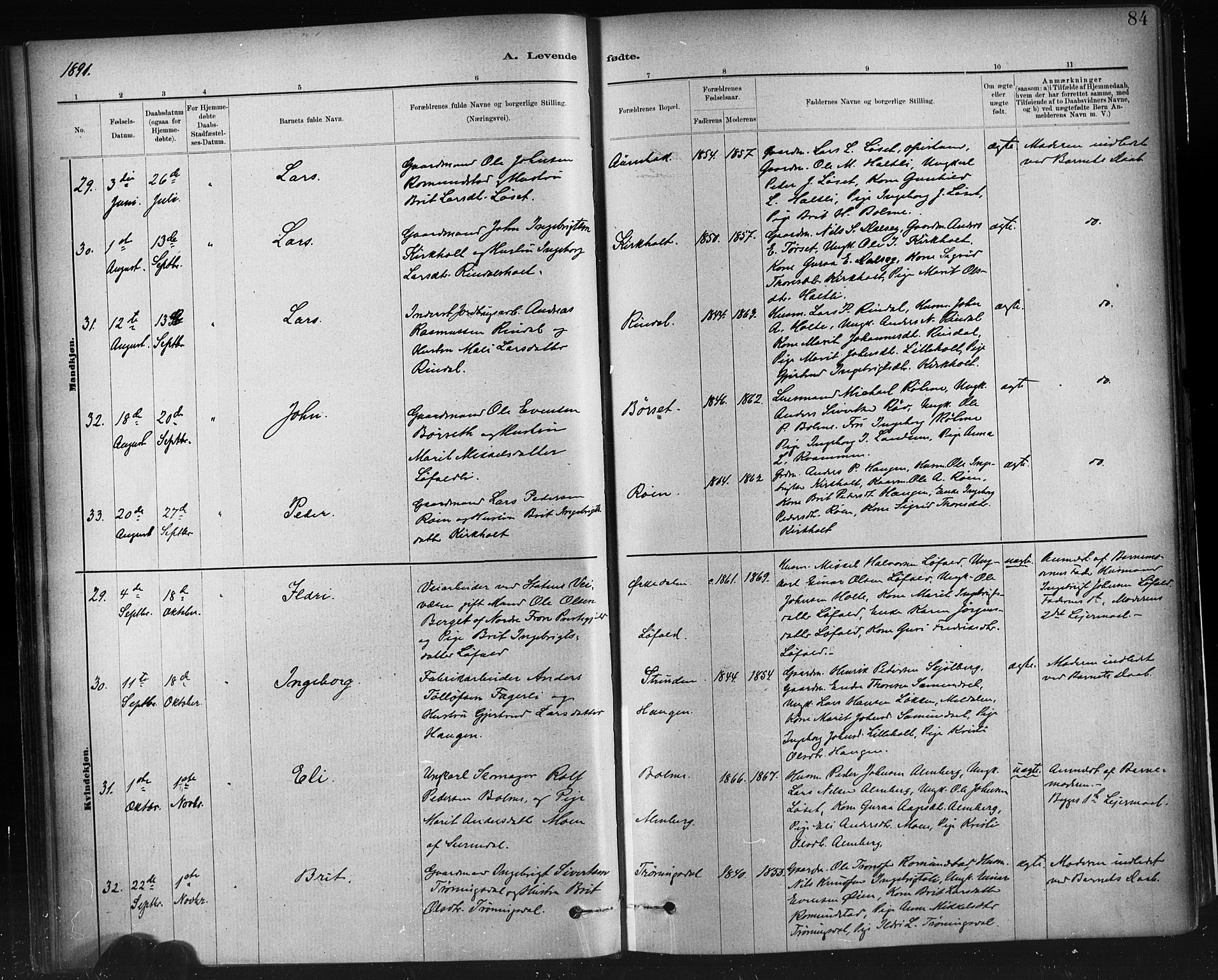 Ministerialprotokoller, klokkerbøker og fødselsregistre - Møre og Romsdal, SAT/A-1454/598/L1069: Ministerialbok nr. 598A03, 1882-1895, s. 84