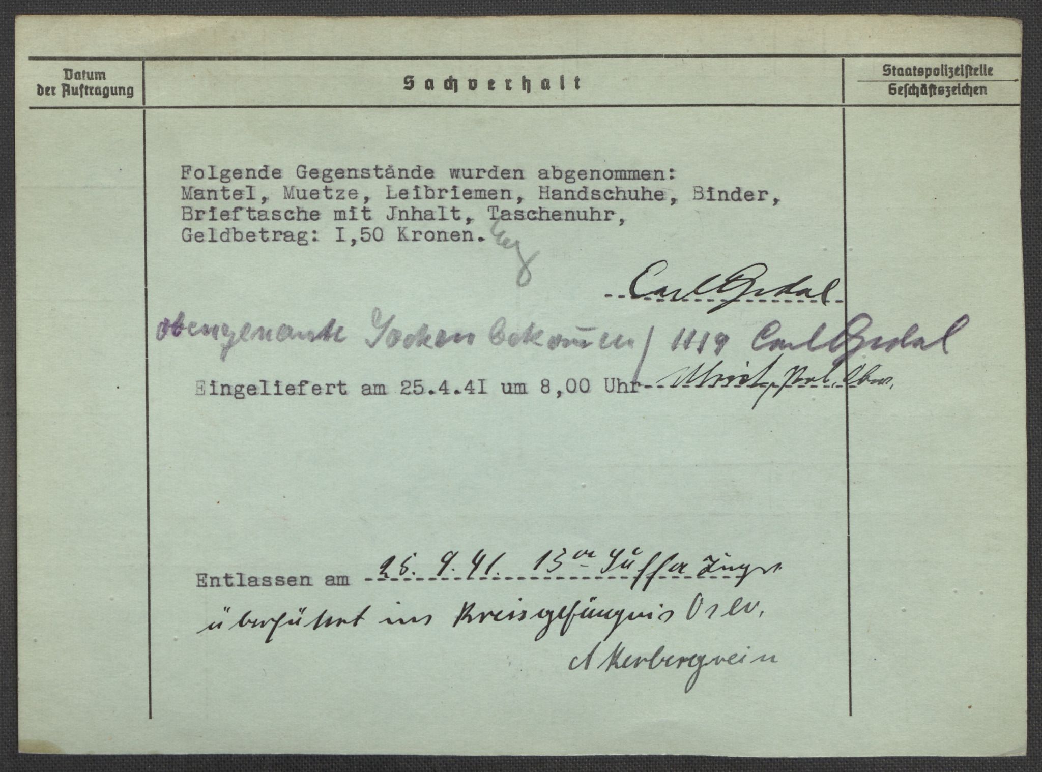 Befehlshaber der Sicherheitspolizei und des SD, RA/RAFA-5969/E/Ea/Eaa/L0008: Register over norske fanger i Møllergata 19: Oelze-Ru, 1940-1945, s. 459