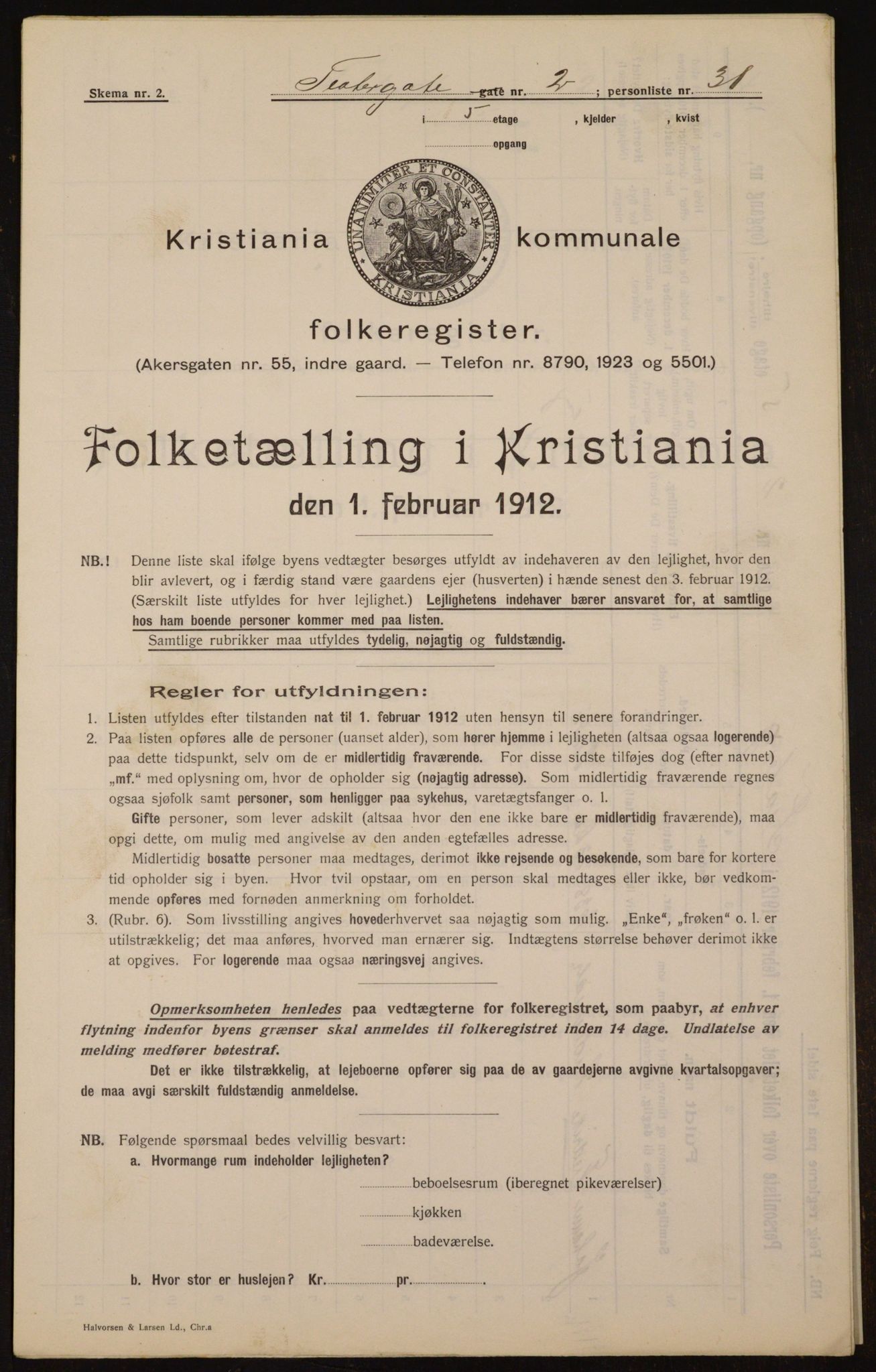 OBA, Kommunal folketelling 1.2.1912 for Kristiania, 1912, s. 107099