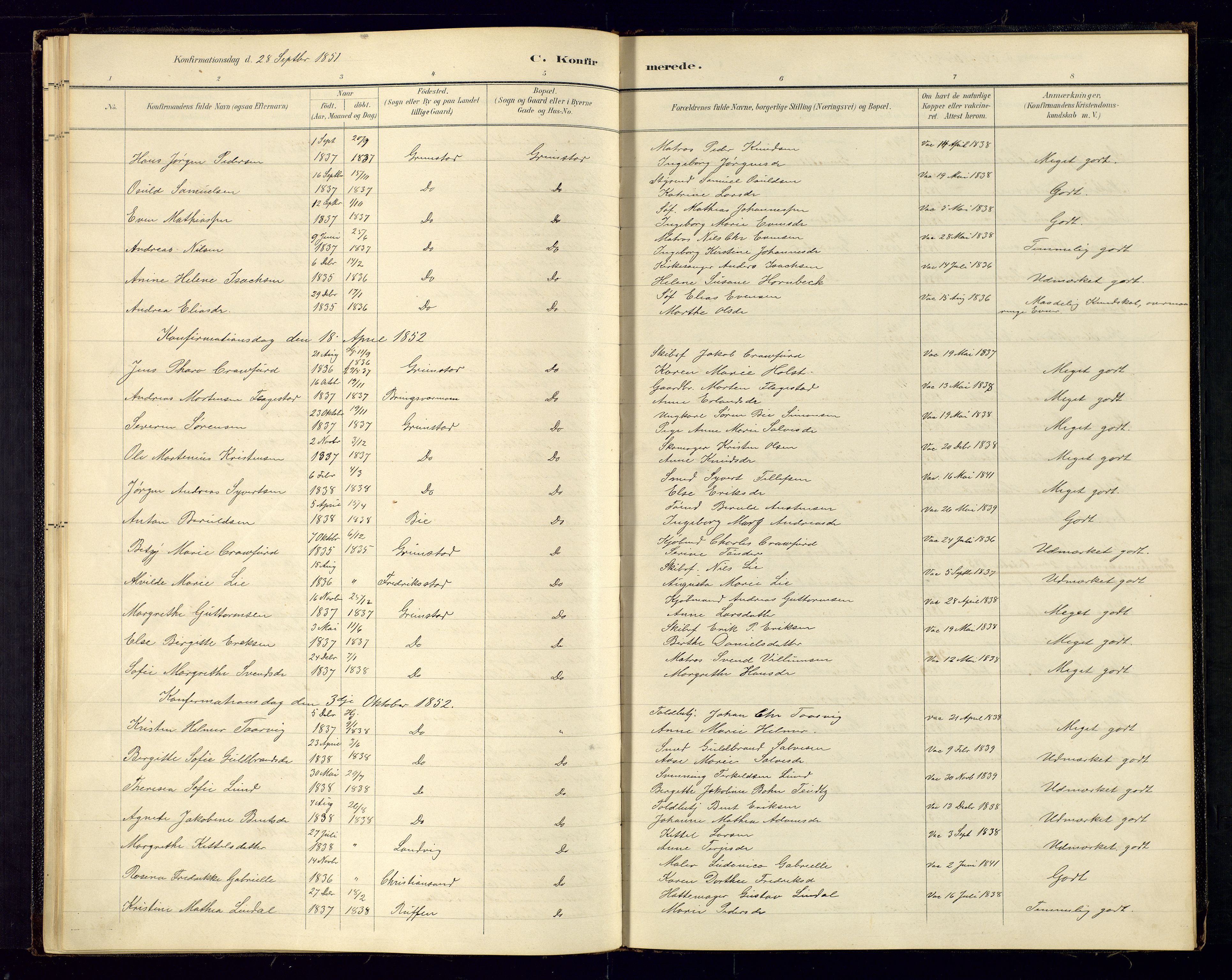 Grimstad sokneprestkontor, SAK/1111-0017/F/Fa/L0001: Ministerialbok nr. A 1a, 1850-1877
