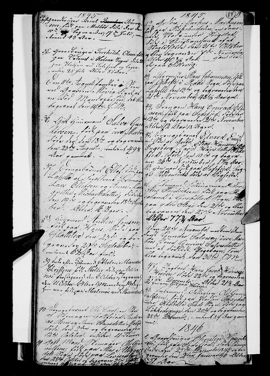 Oddernes sokneprestkontor, SAK/1111-0033/F/Fb/Fba/L0004: Klokkerbok nr. B 4, 1837-1846, s. 84
