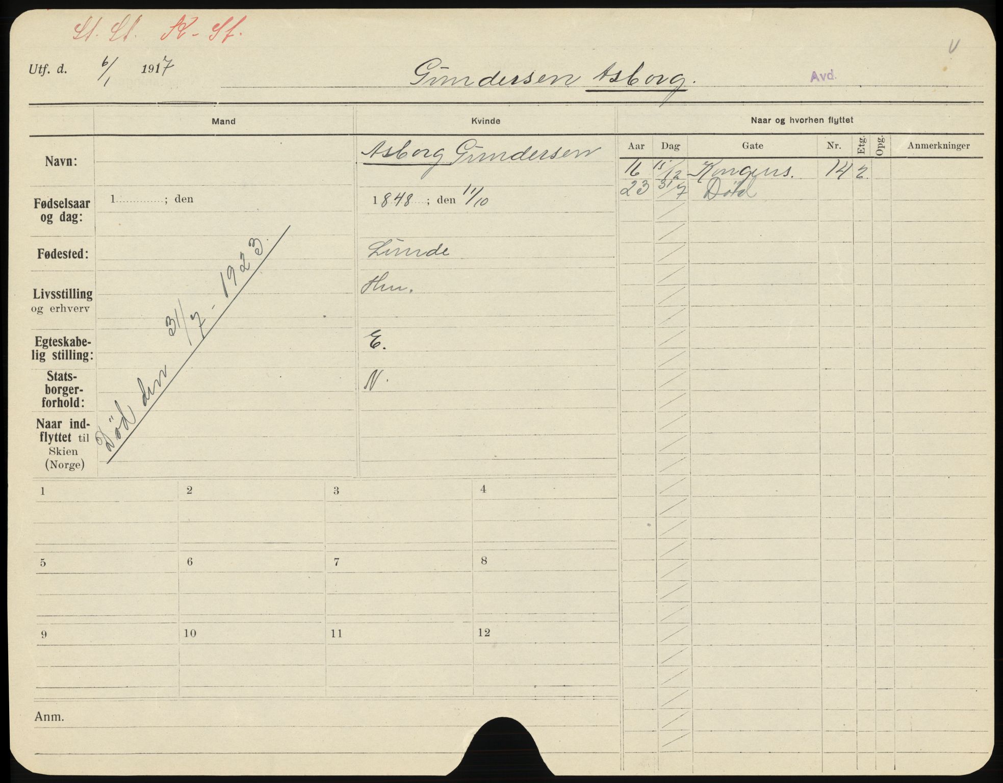 Skien folkeregister, AV/SAKO-A-425/H/Ha/L0001: Døde, 1916-1929, s. 1097