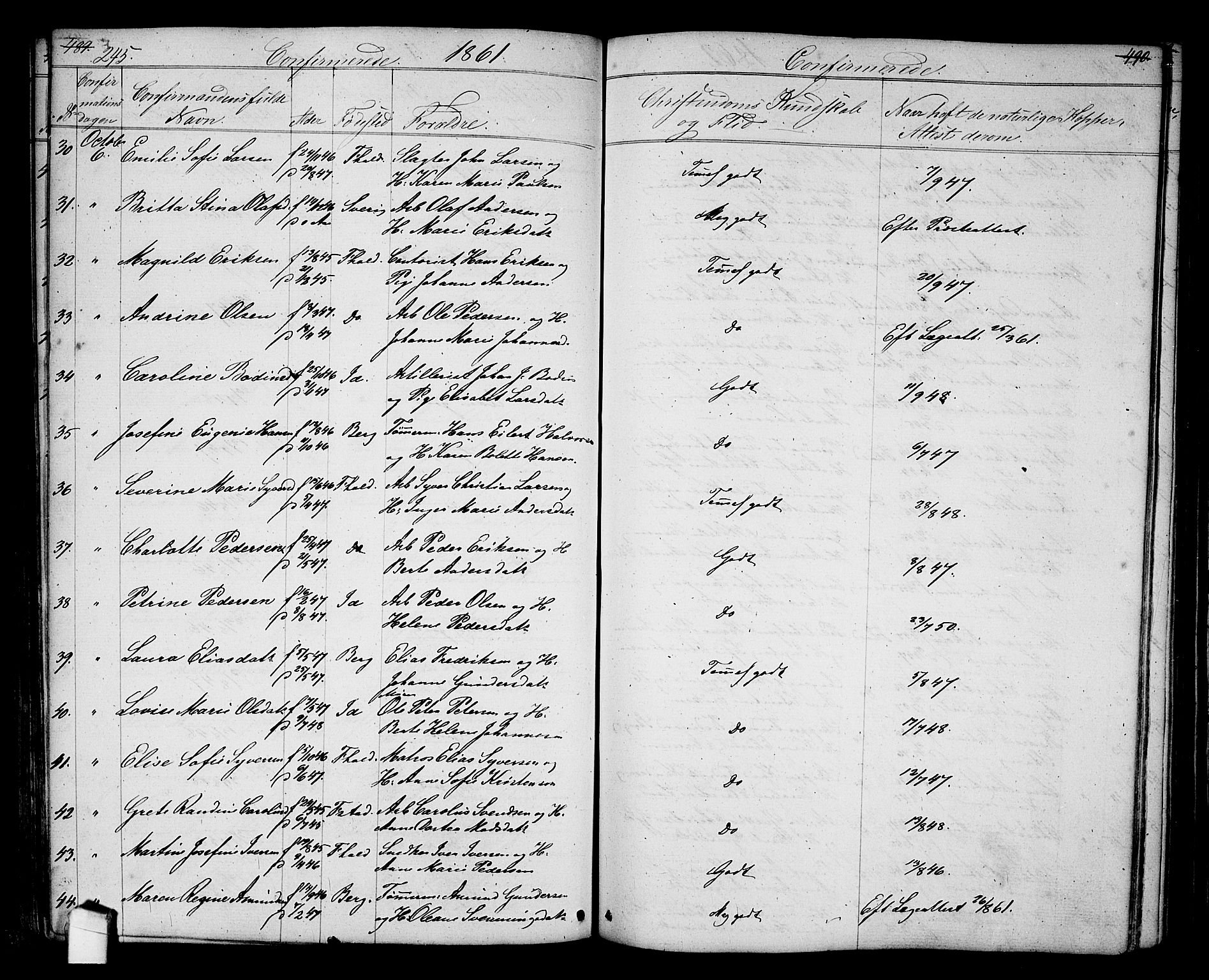 Halden prestekontor Kirkebøker, AV/SAO-A-10909/G/Ga/L0005a: Klokkerbok nr. 5A, 1855-1864, s. 245